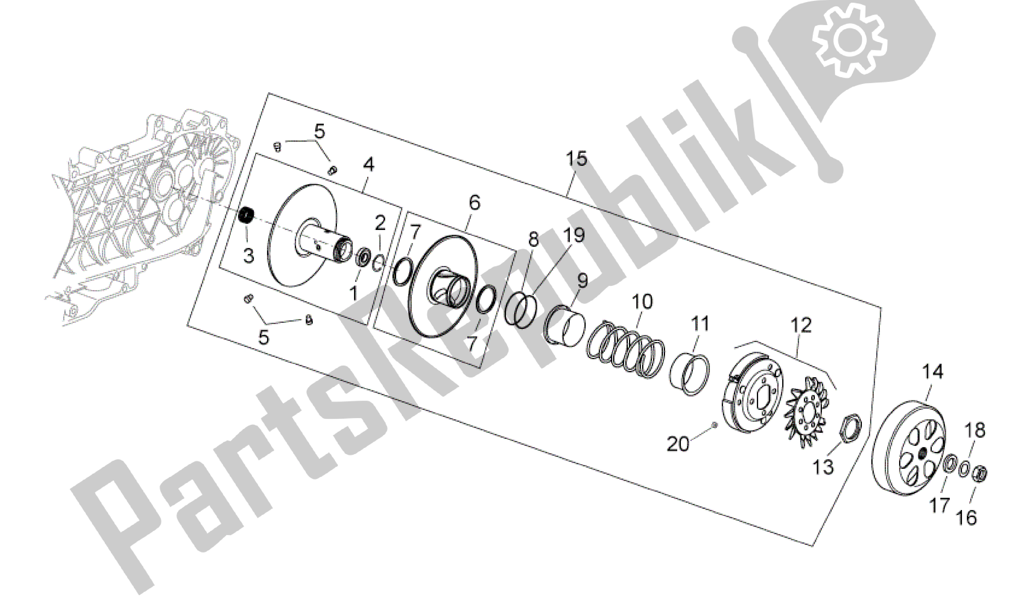 Toutes les pièces pour le Embrayage du Aprilia Atlantic 250 2003 - 2006