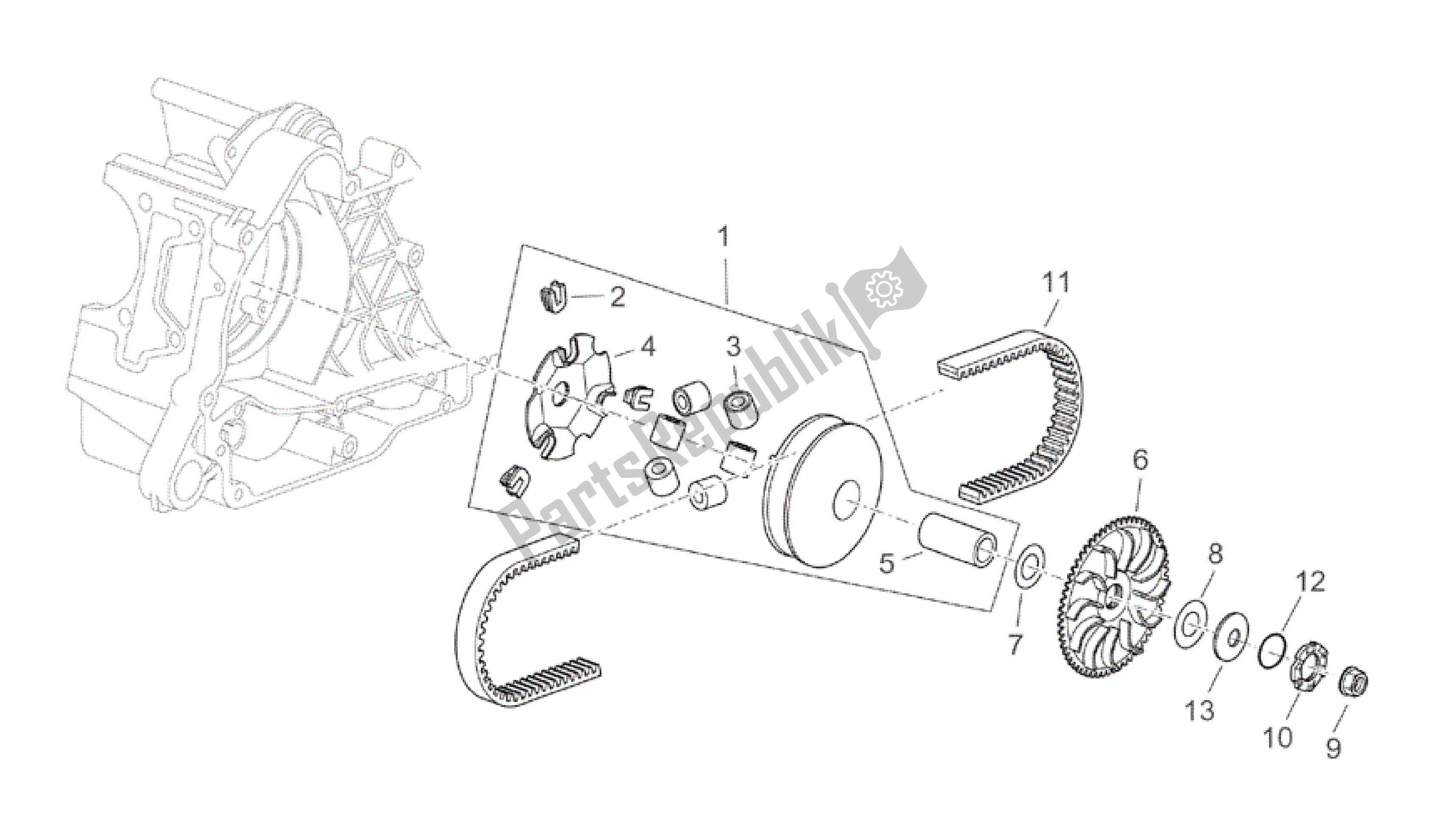 Tutte le parti per il Gruppo Variatore del Aprilia Atlantic 250 2003 - 2006