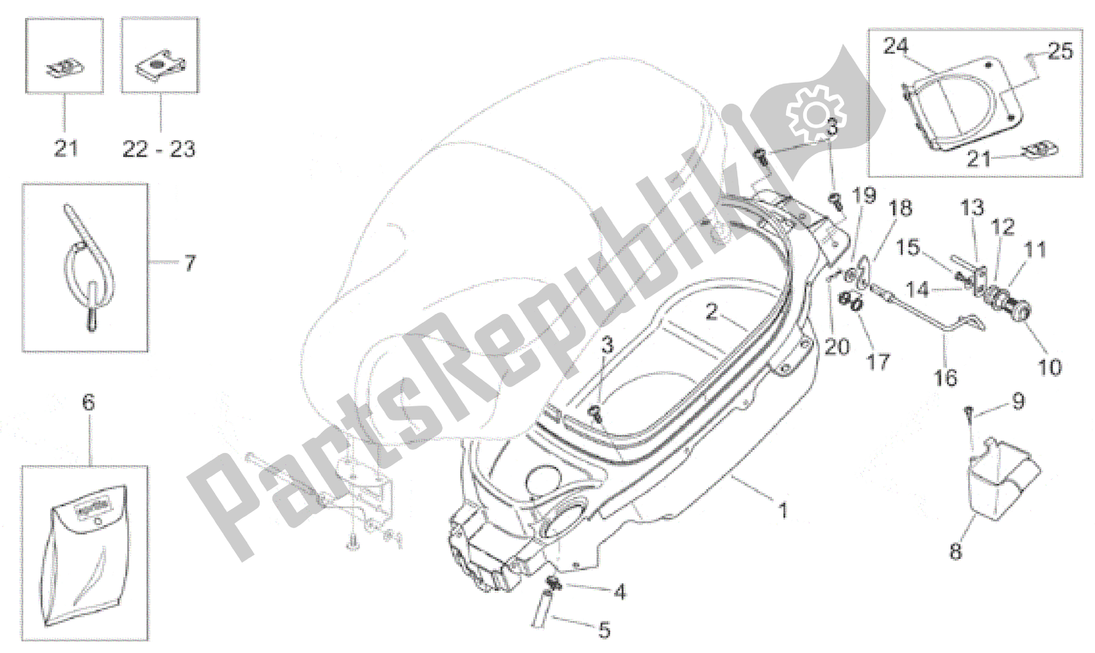 Todas las partes para Compartimento Para Casco de Aprilia Habana 125 1999 - 2001