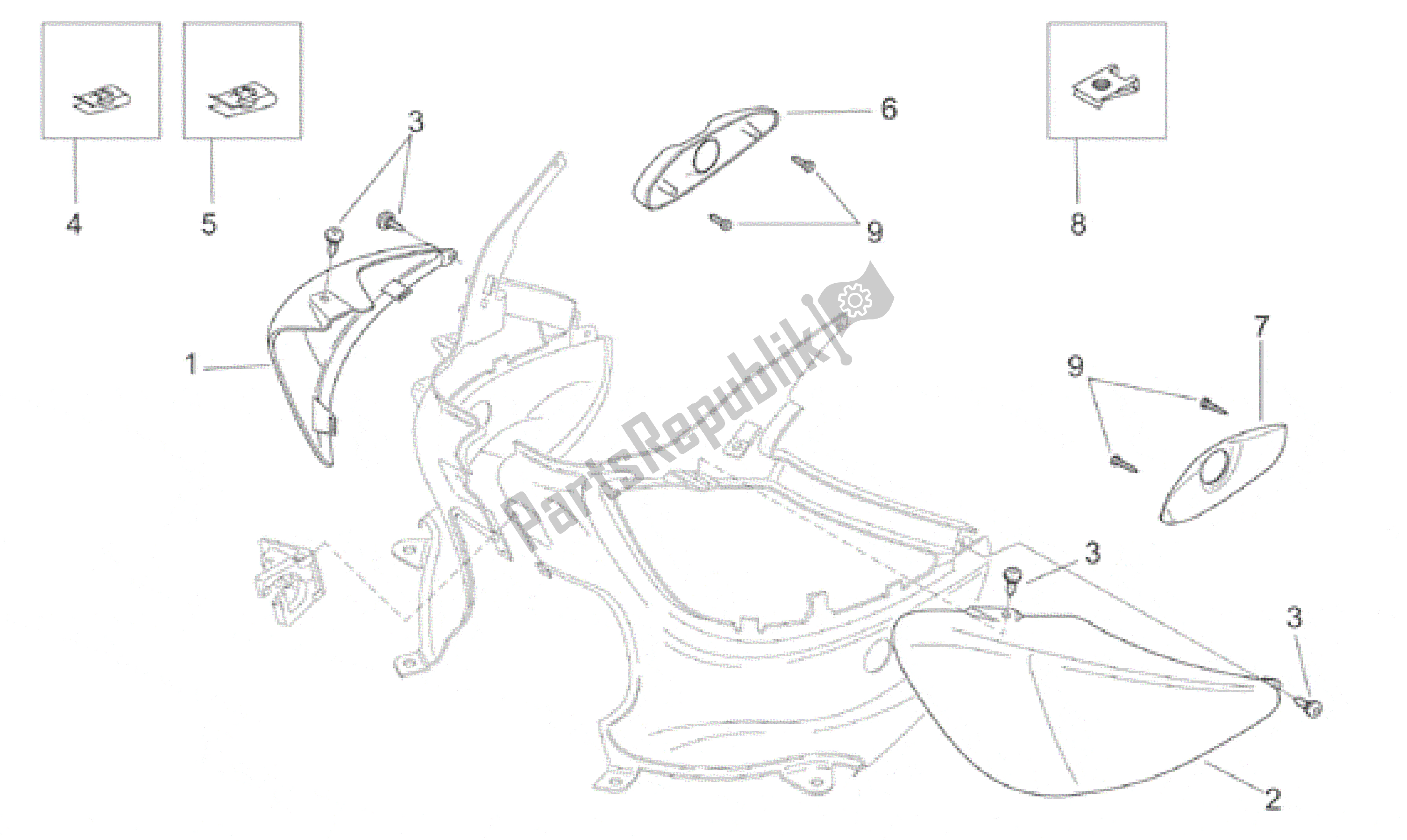 All parts for the Rear Body  - Undersaddle of the Aprilia Habana 125 1999 - 2001