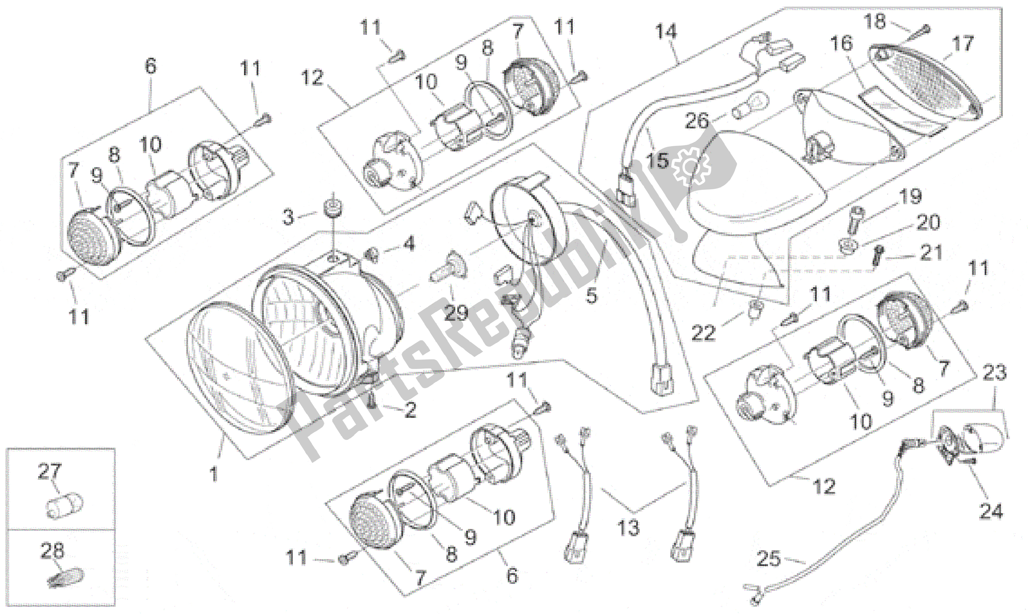 Todas as partes de Luzes - Retro ' do Aprilia Habana 125 1999 - 2001