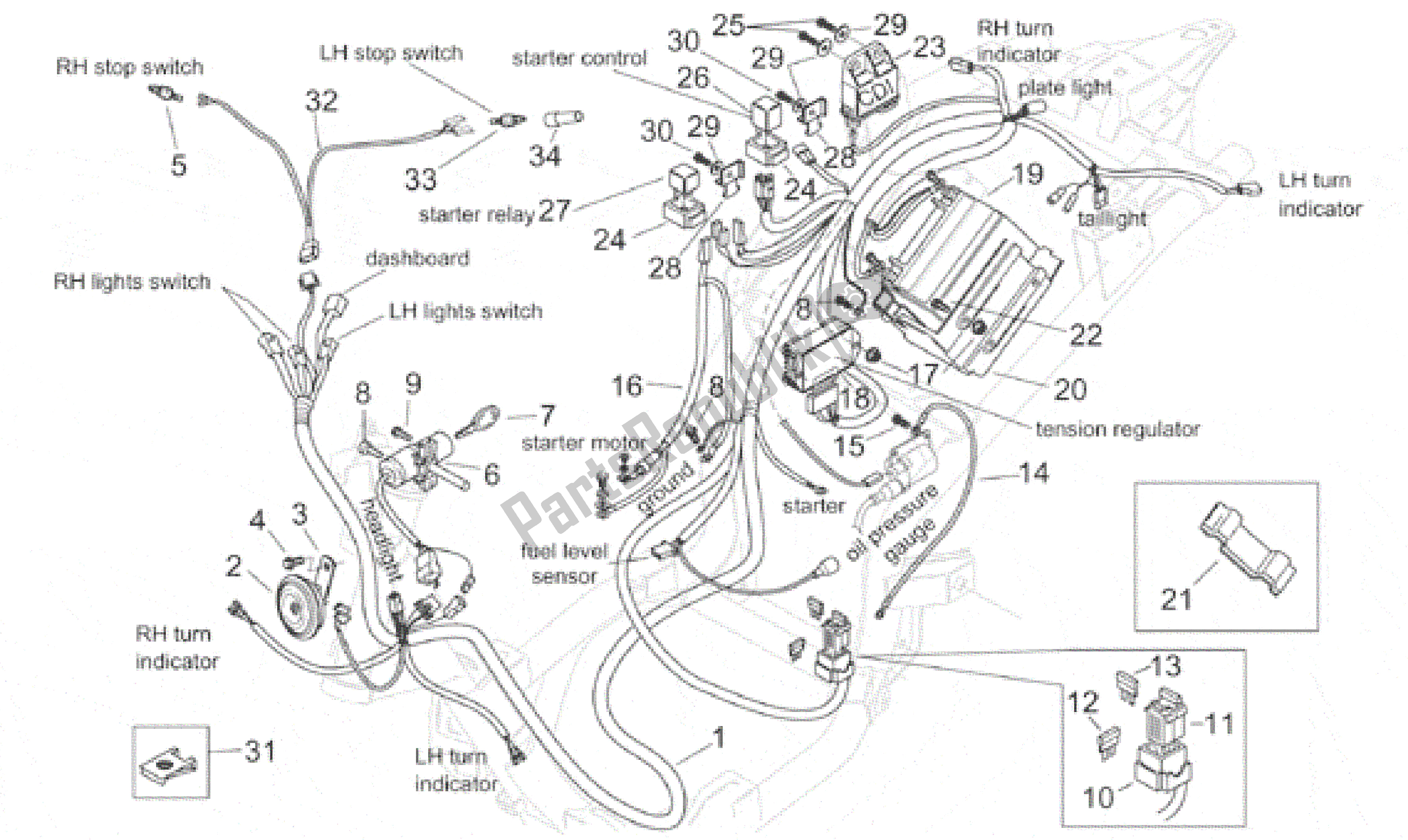 All parts for the Electrical System - Custom of the Aprilia Habana 125 1999 - 2001