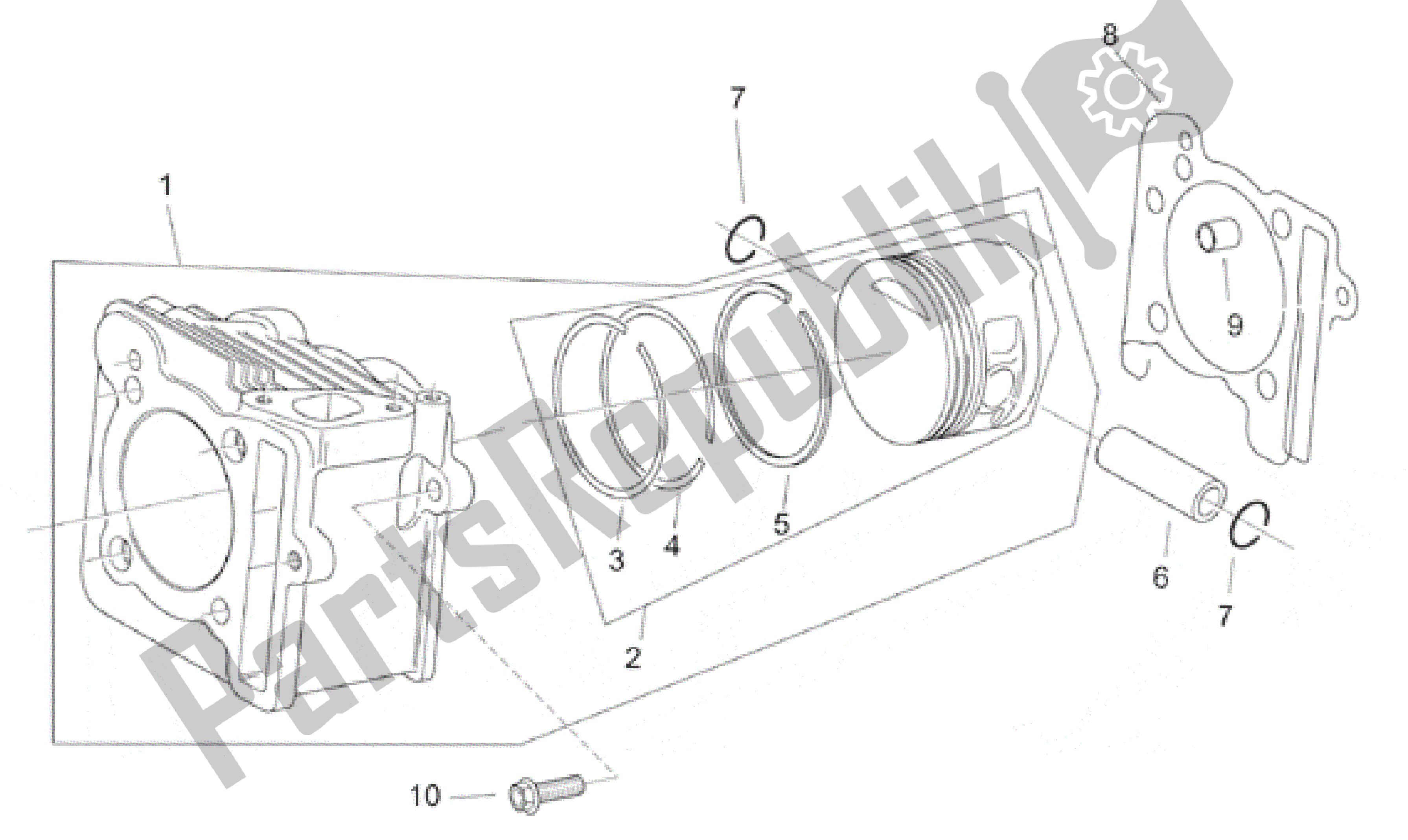 All parts for the Cylinder - Piston of the Aprilia Habana 125 1999 - 2001