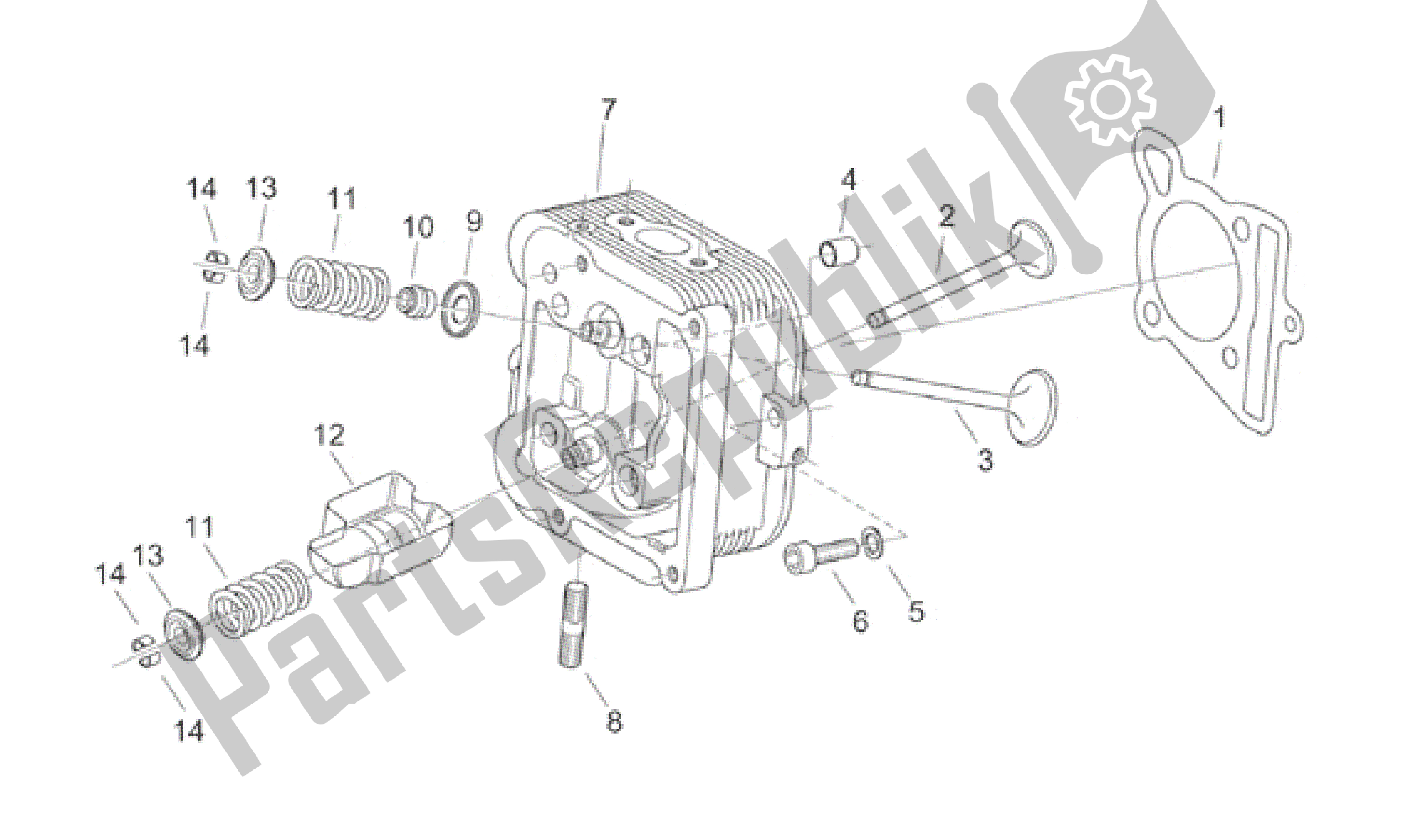 All parts for the Cylinder Head of the Aprilia Habana 125 1999 - 2001