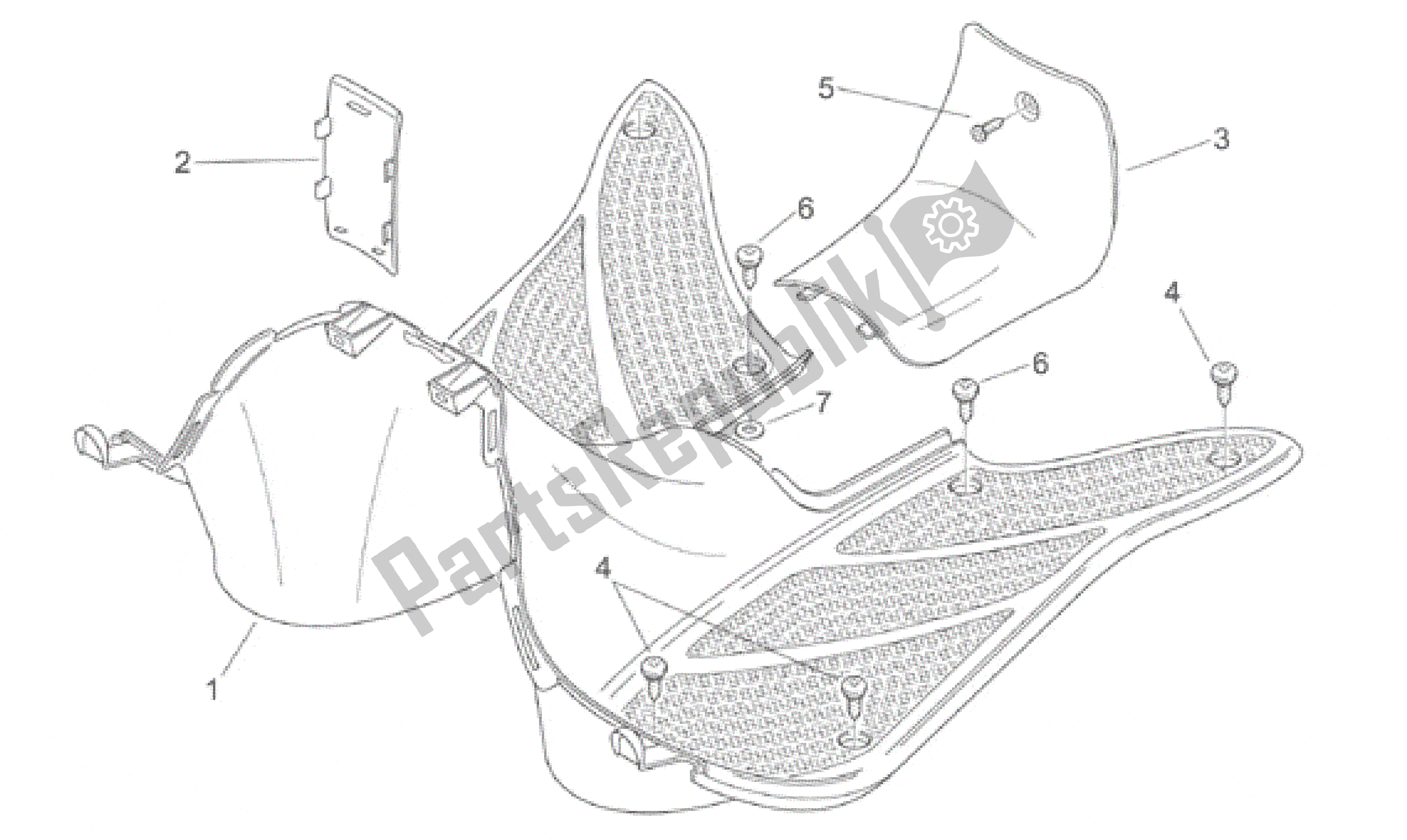 All parts for the Central Body - Floor Panel of the Aprilia Habana 125 1999 - 2001