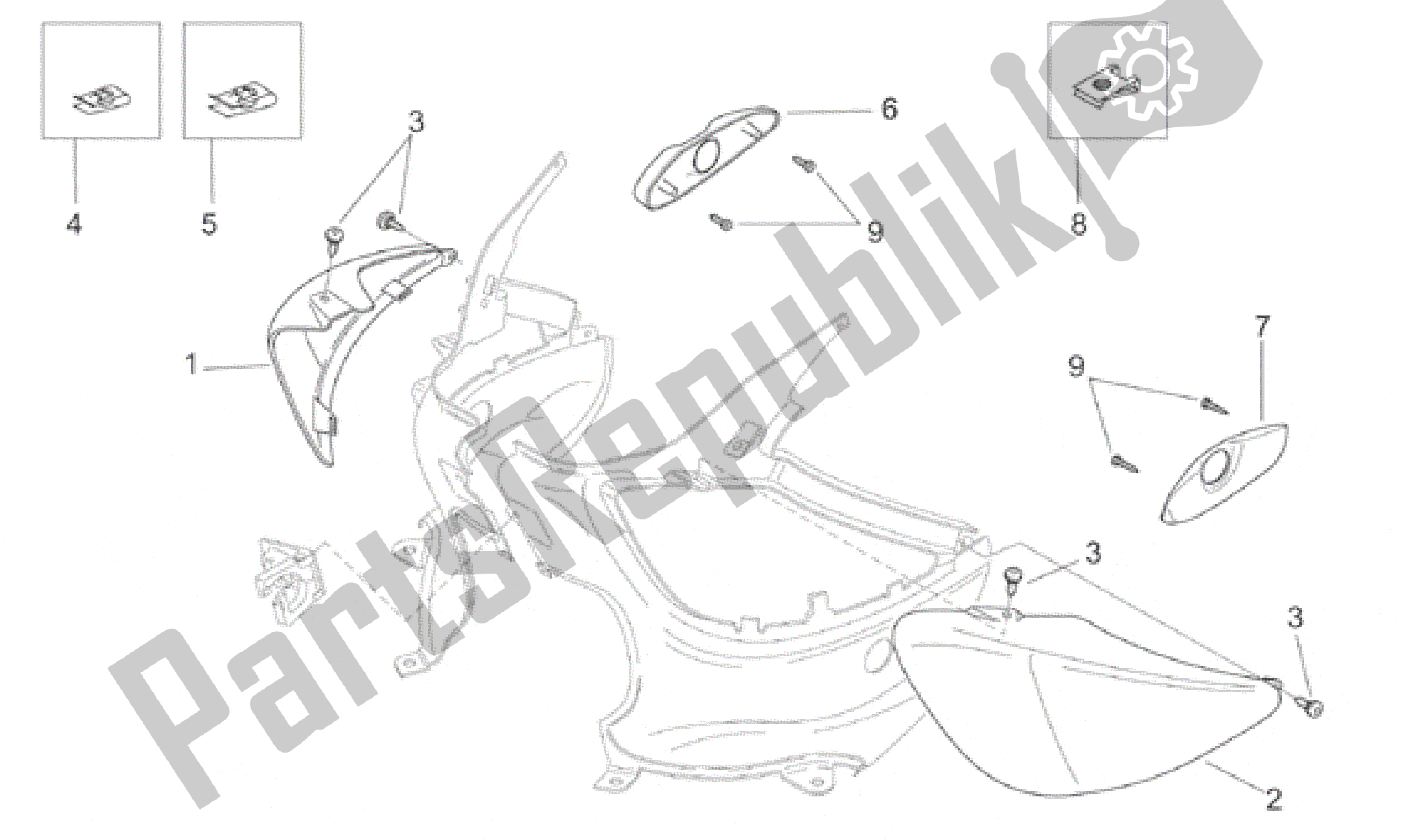 All parts for the Rear Body  - Undersaddle of the Aprilia Habana 125 1999 - 2001