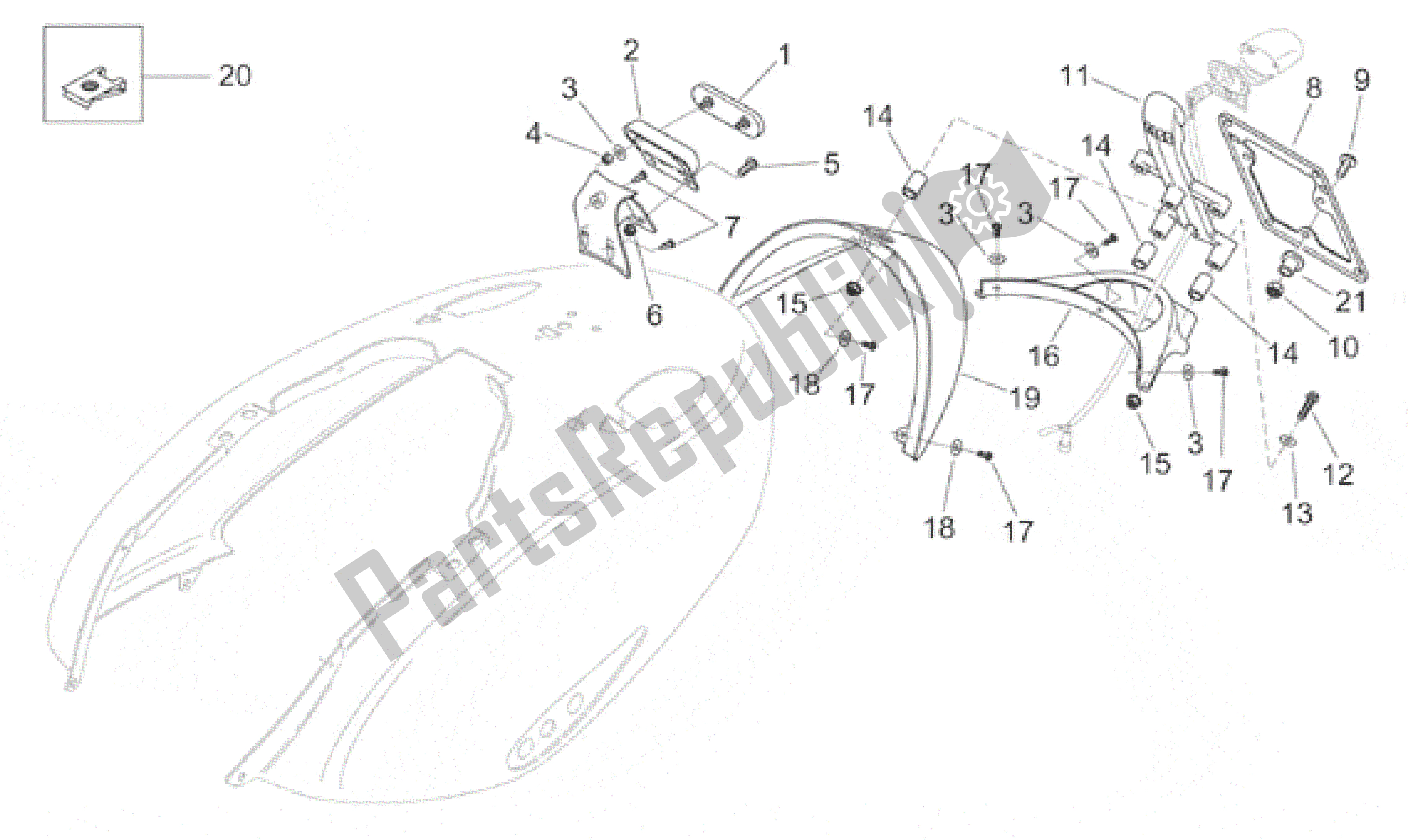 Todas las partes para Cuerpo Trasero - Soporte De Placa de Aprilia Habana 125 1999 - 2001