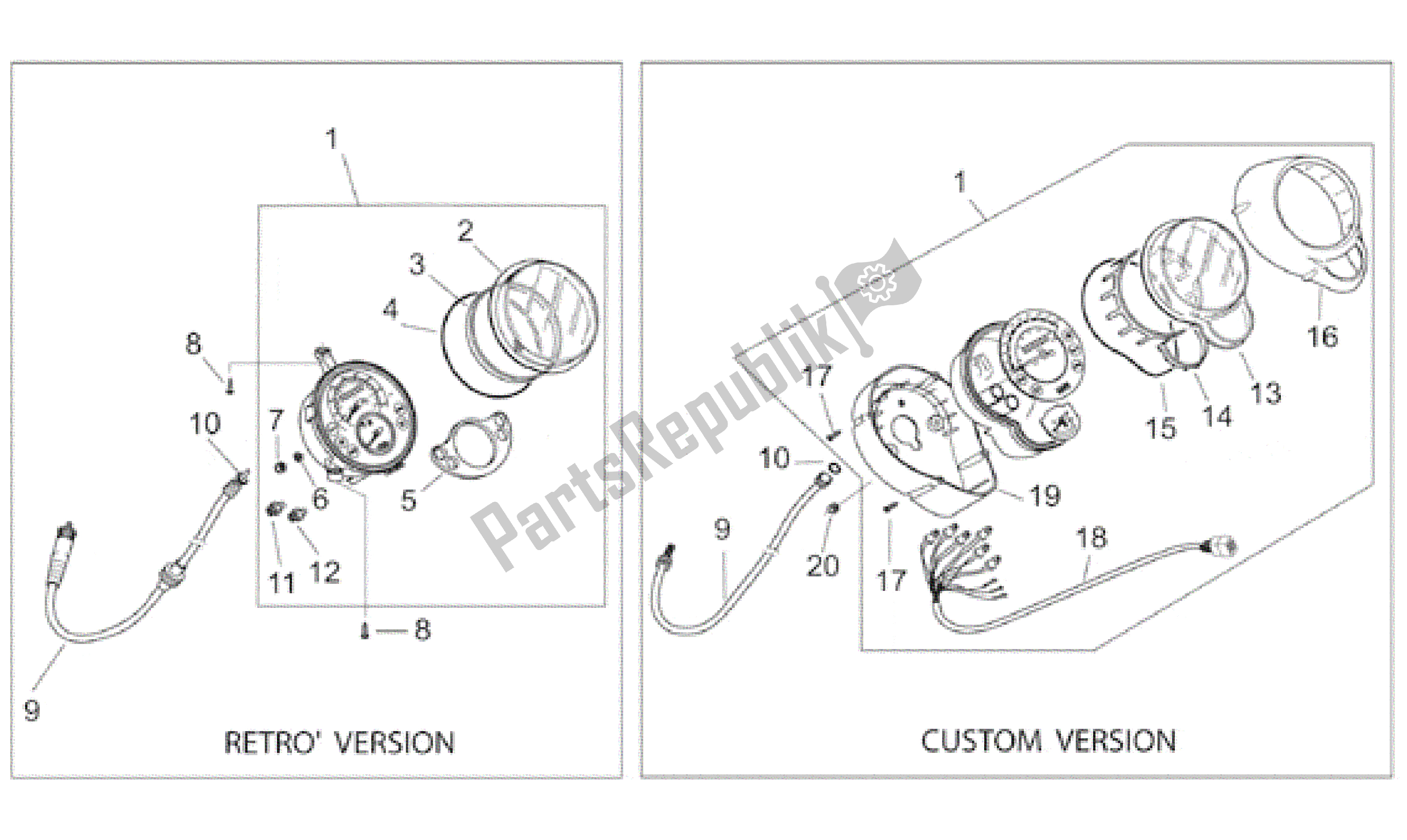 All parts for the Dashboard of the Aprilia Habana 125 1999 - 2001