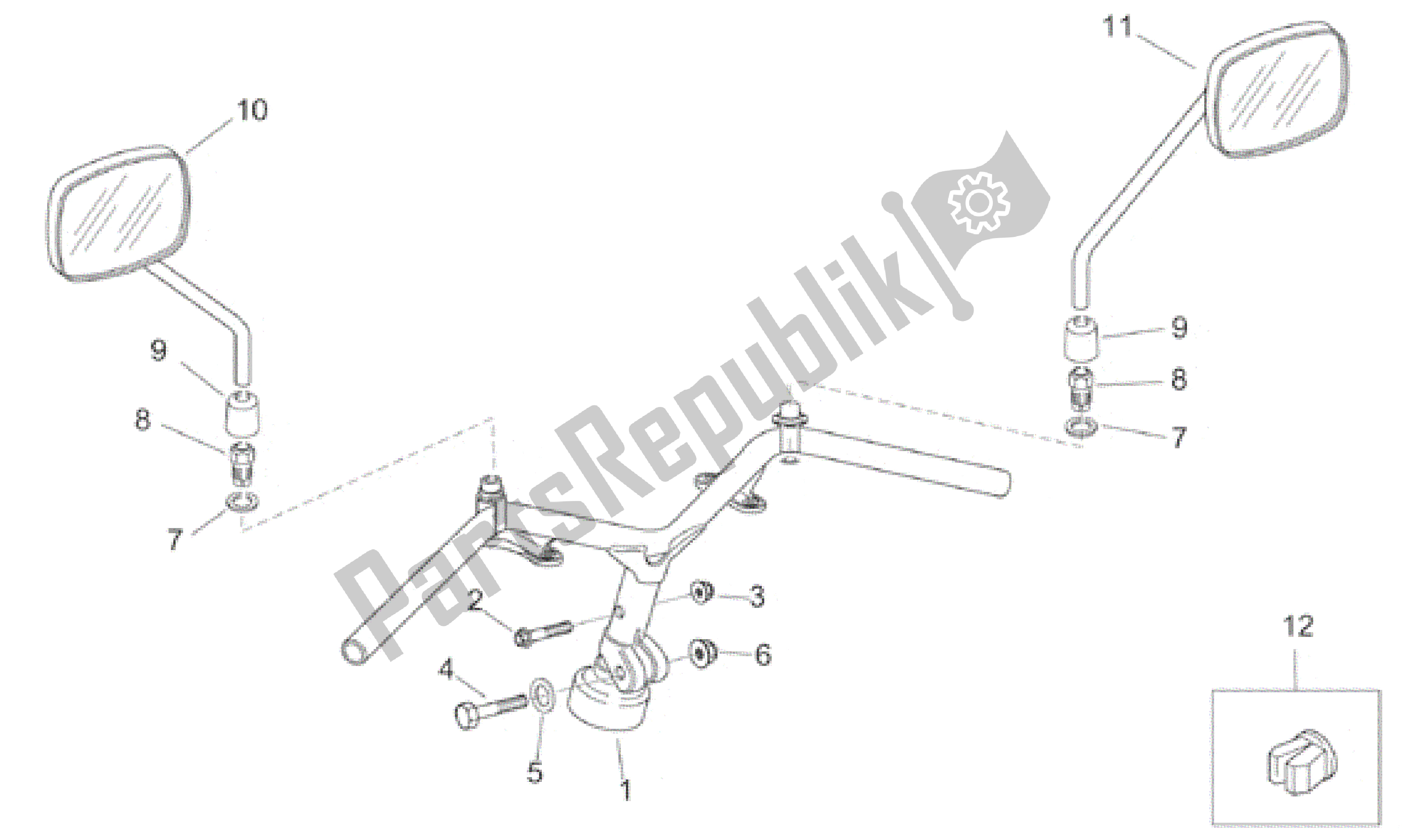 All parts for the Handlebar - Mirrors Retro' of the Aprilia Habana 125 1999 - 2001