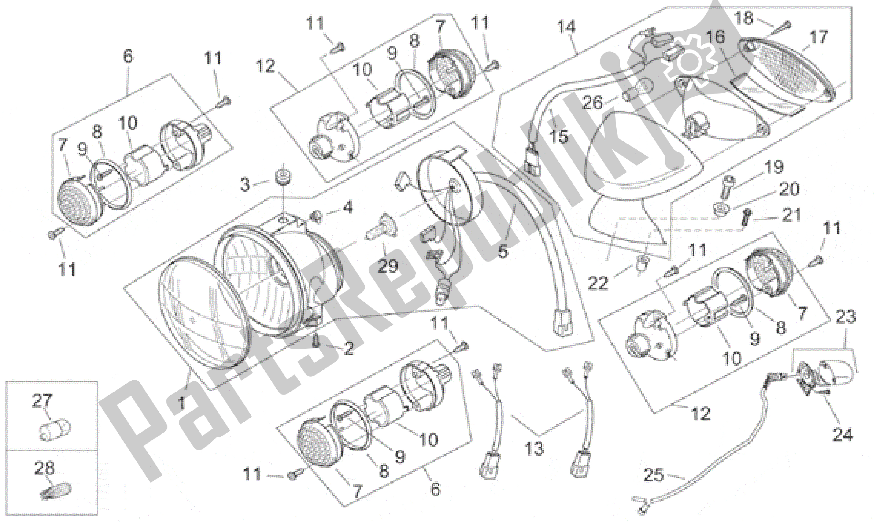 Todas as partes de Luzes - Retro ' do Aprilia Habana 125 1999 - 2001