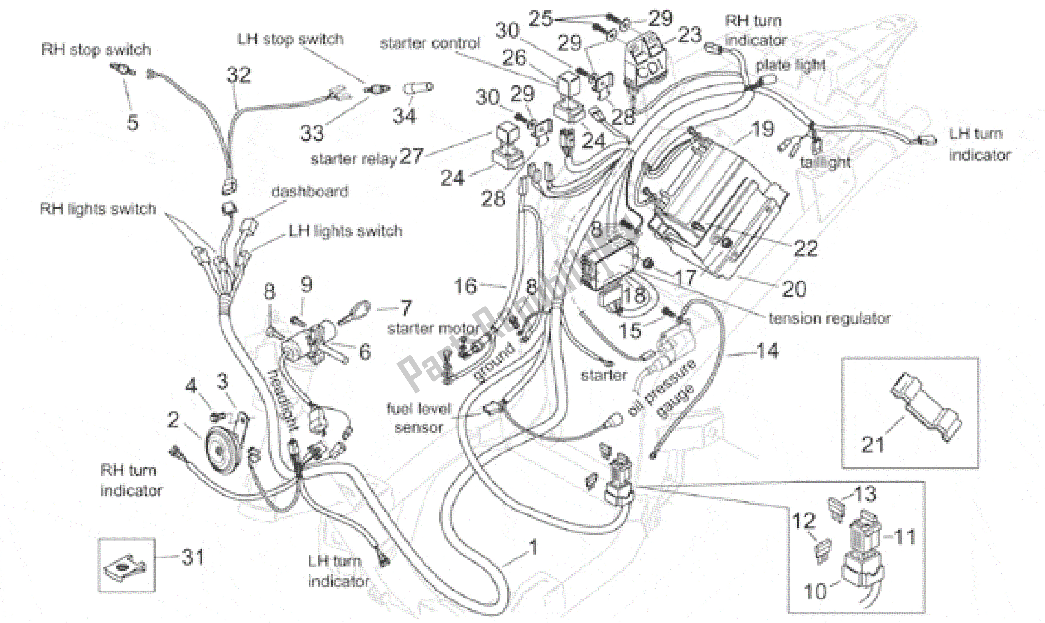 Alle Teile für das Elektrische Anlage - Benutzerdefinierte des Aprilia Habana 125 1999 - 2001