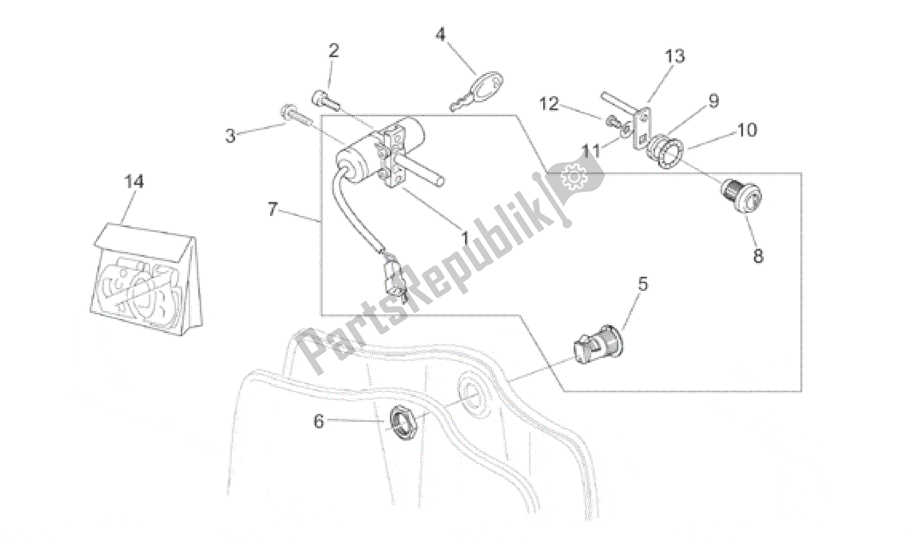 Alle Teile für das Aufkleber Und Schloss Hardware-kit des Aprilia Habana 125 1999 - 2001