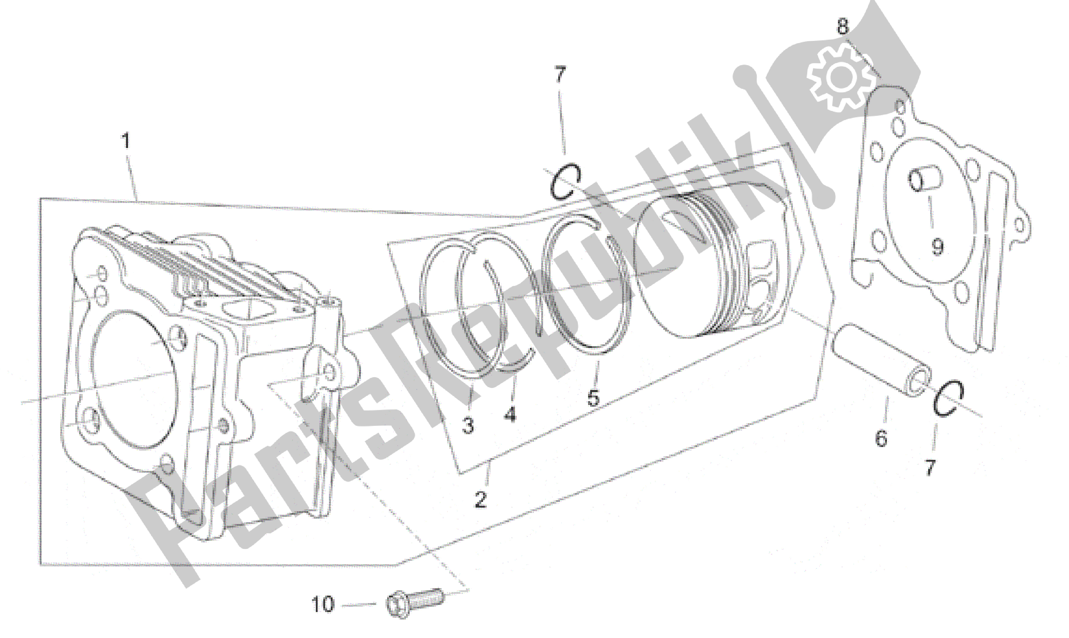 All parts for the Cylinder - Piston of the Aprilia Habana 125 1999 - 2001