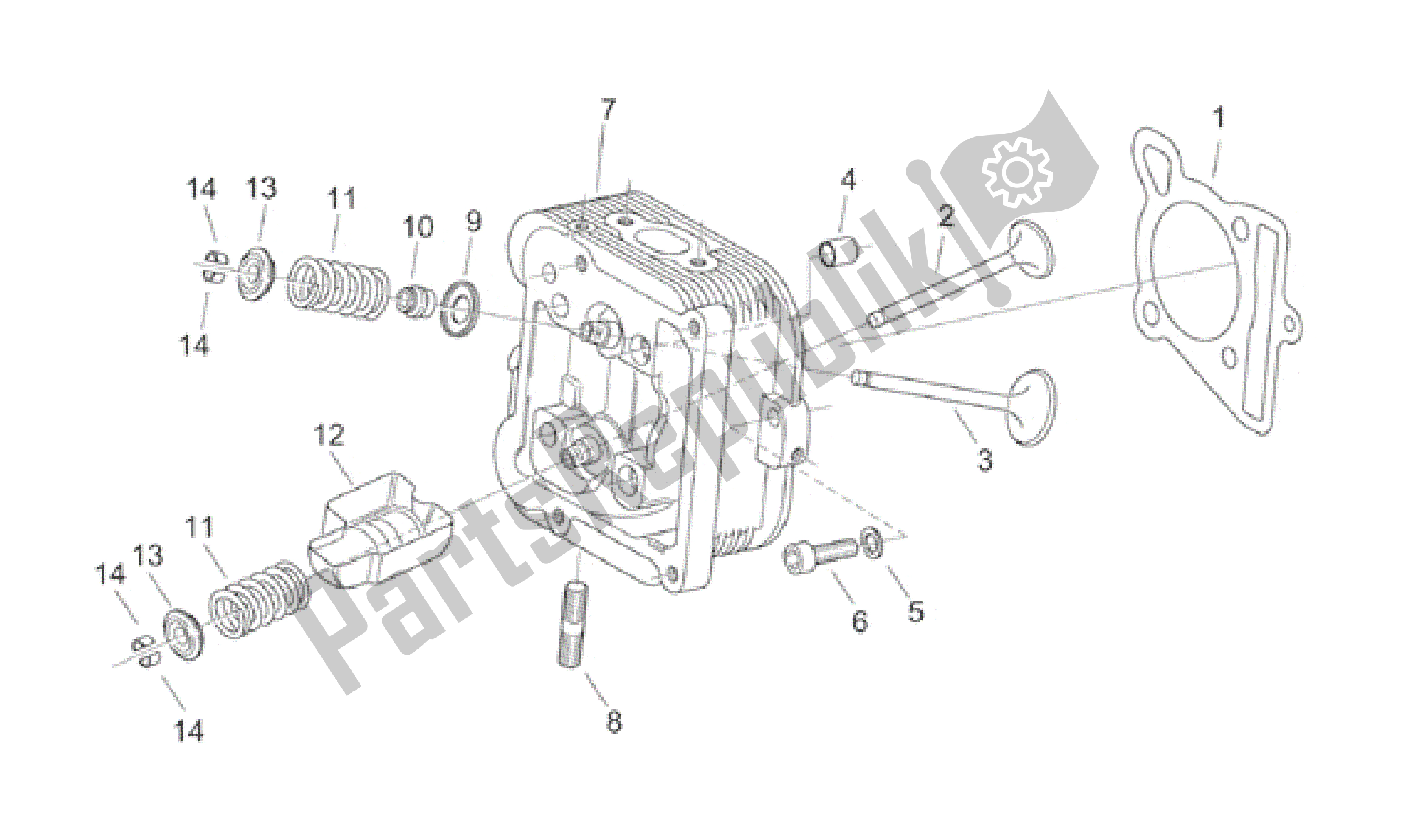 All parts for the Cylinder Head of the Aprilia Habana 125 1999 - 2001