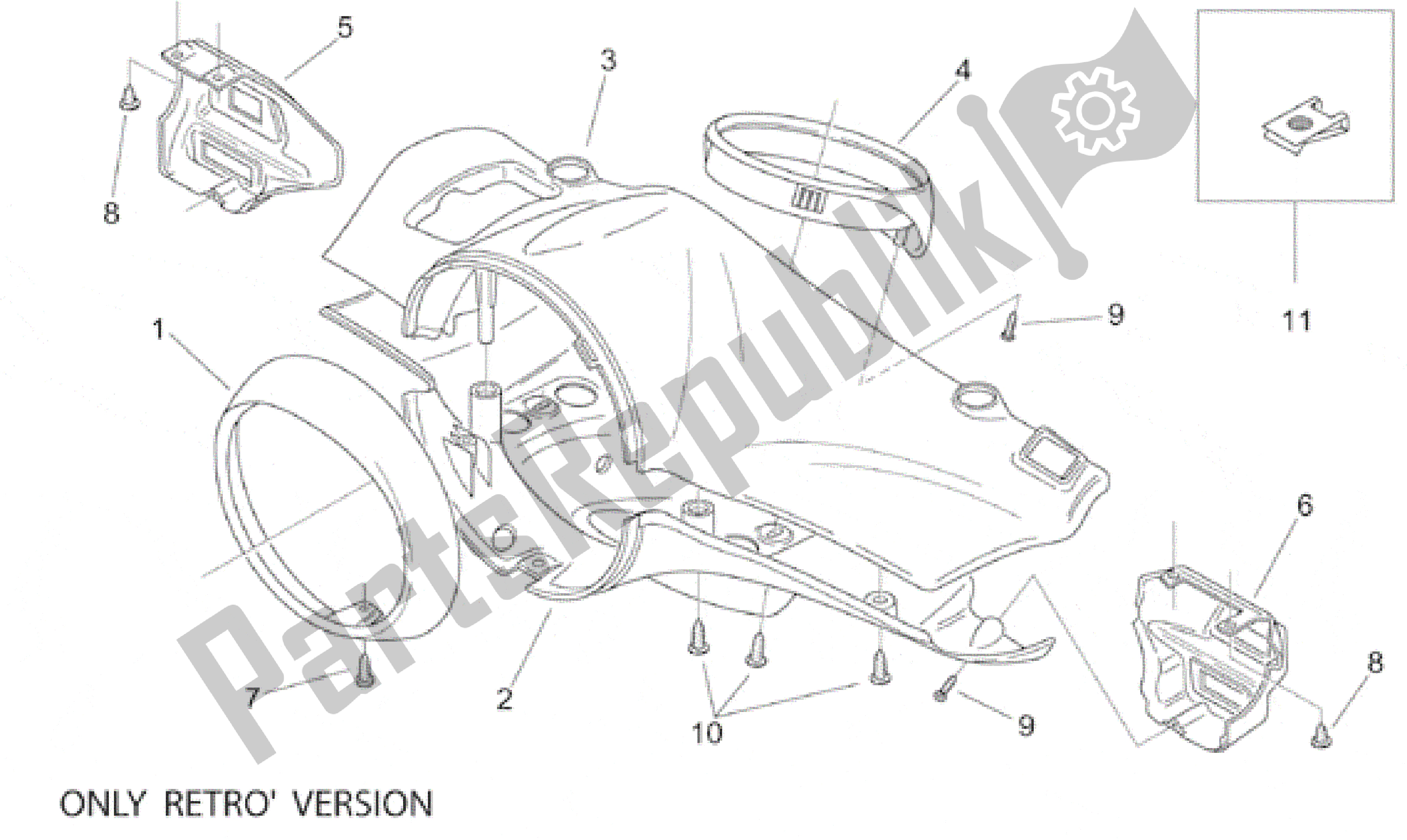 Toutes les pièces pour le Support De Phare - Rétro ' du Aprilia Habana 125 1999 - 2001