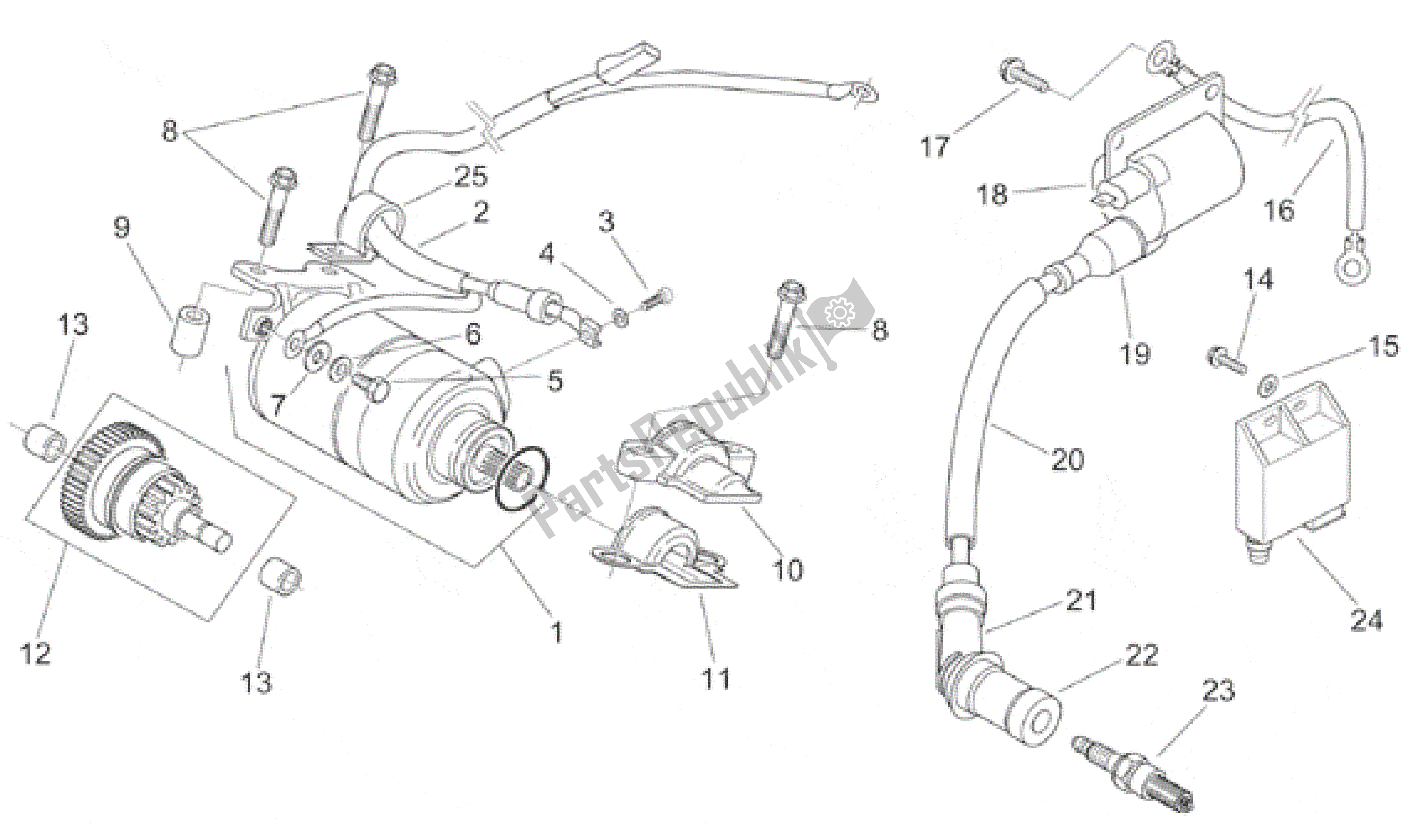 All parts for the Starter Motor - Ignition Unit of the Aprilia Habana 125 1999 - 2001