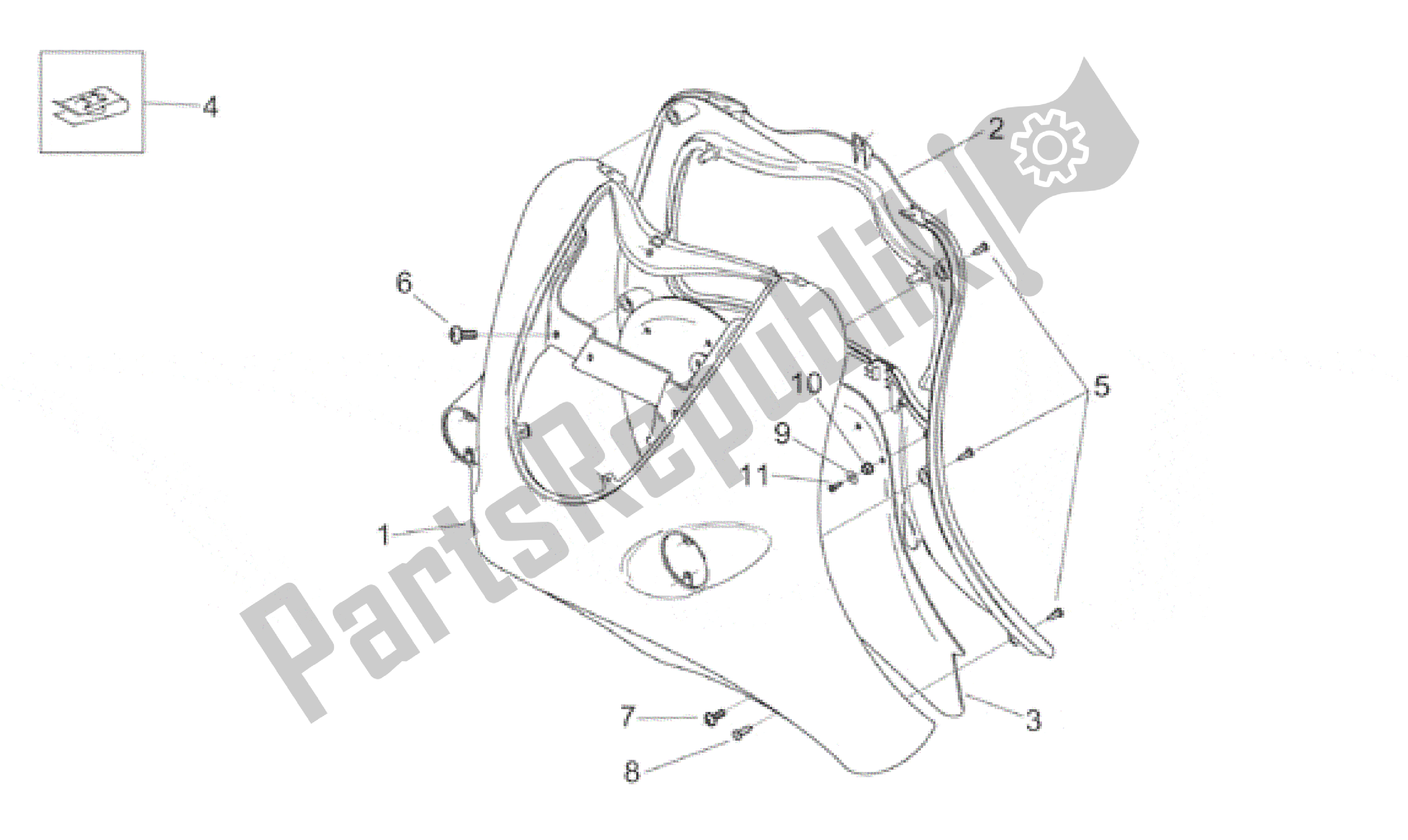 All parts for the Front Body - Shield of the Aprilia Habana 125 1999 - 2001