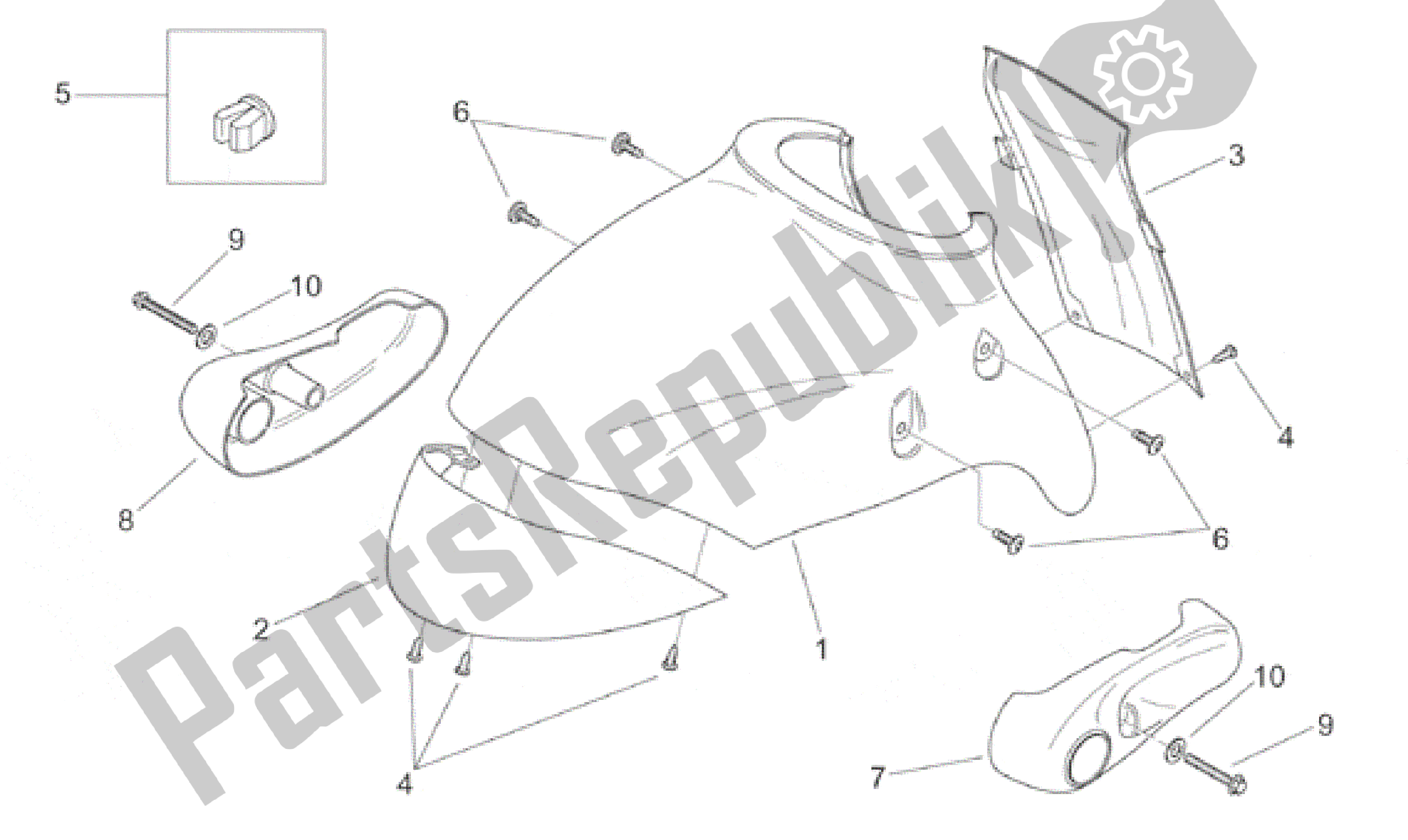 Todas las partes para Cuerpo Delantero - Guardabarros Delantero de Aprilia Habana 125 1999 - 2001