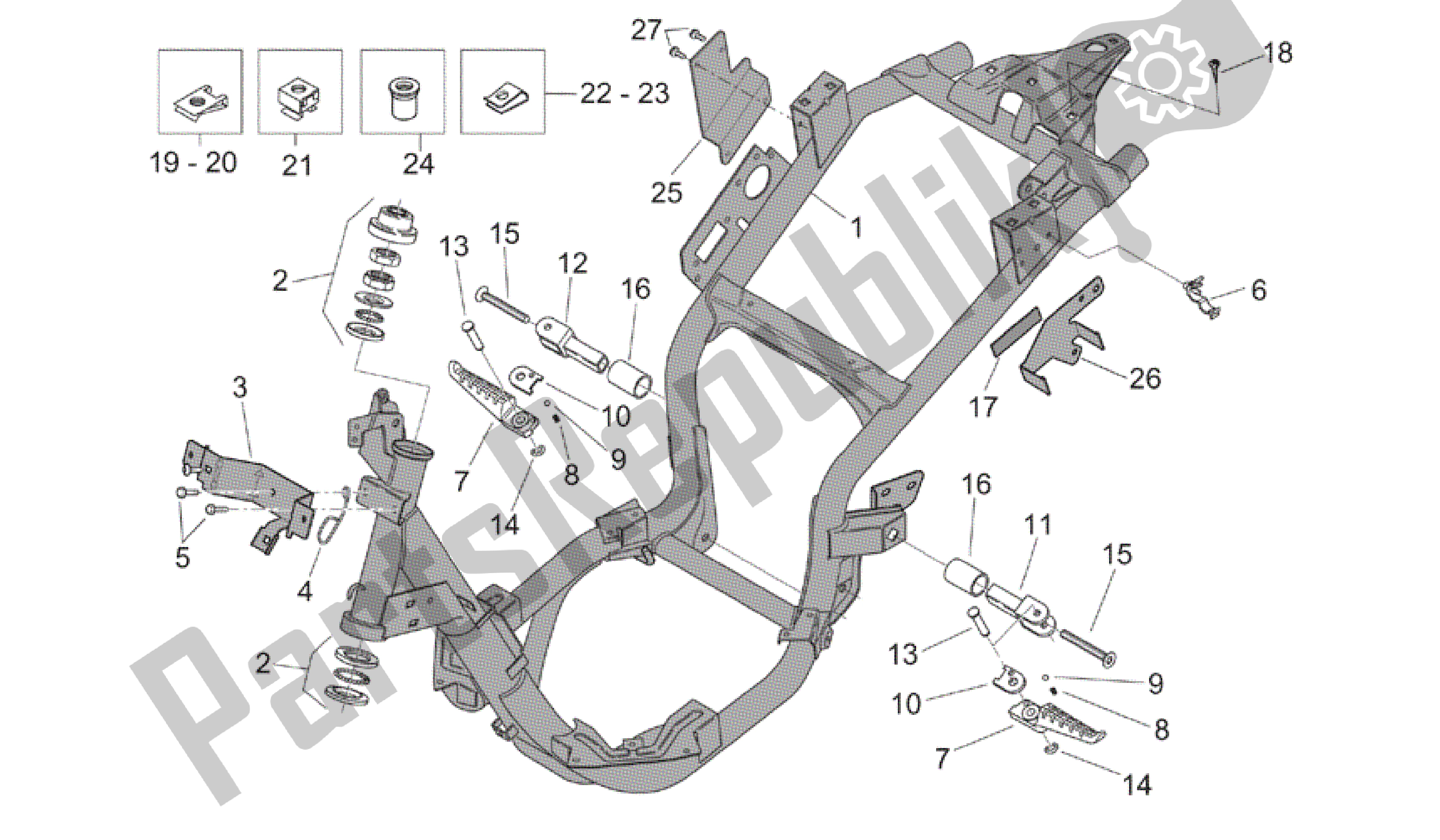 Alle onderdelen voor de Kader van de Aprilia Mojito 125 2003 - 2007