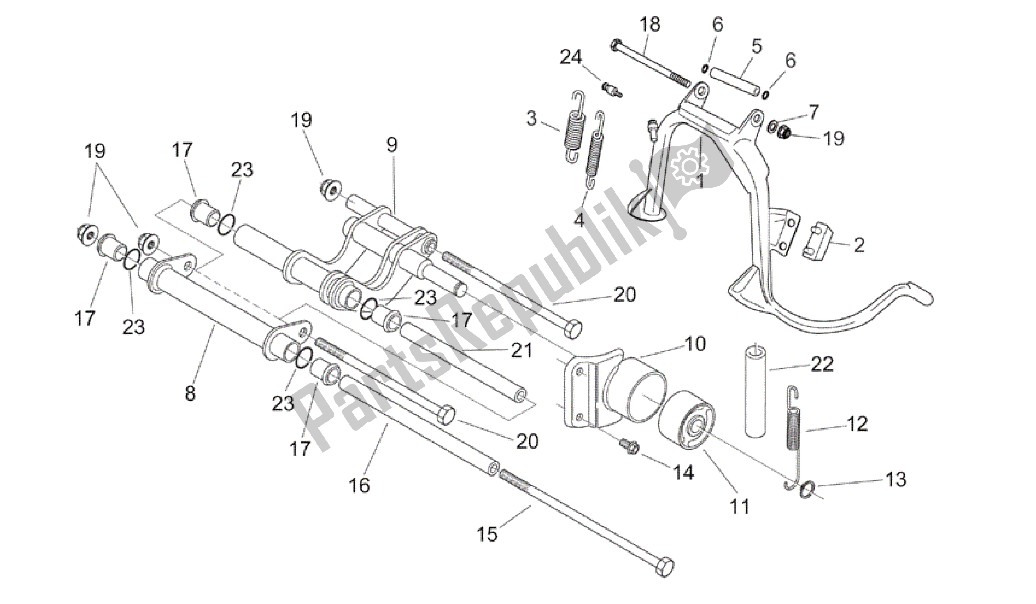 Todas as partes de Suporte Central - Biela do Aprilia Mojito 125 2003 - 2007