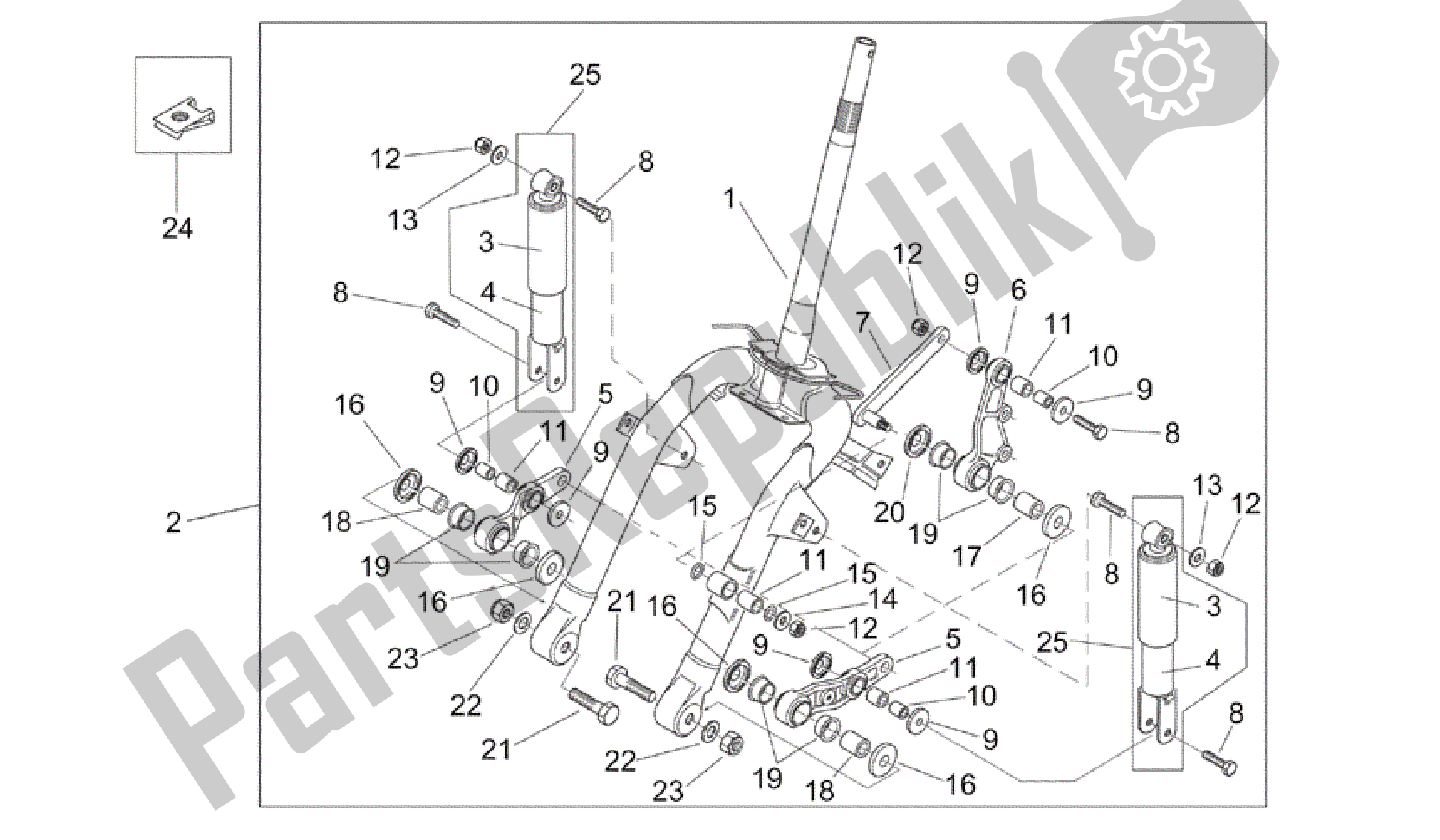 Todas as partes de Amortecedor Dianteiro do Aprilia Mojito 125 2003 - 2007