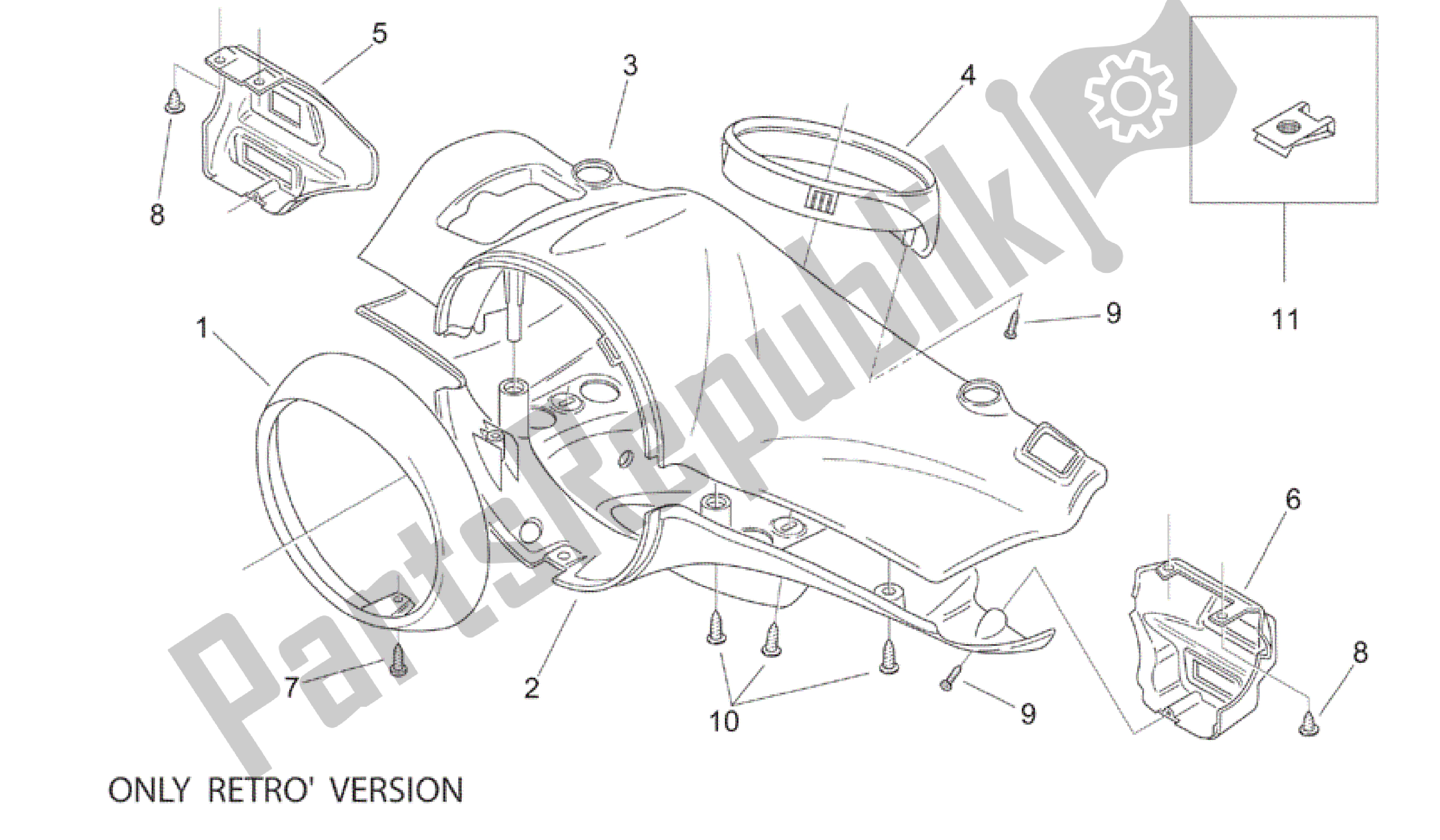 Tutte le parti per il Supporto Faro - Retro ' del Aprilia Mojito 125 2003 - 2007