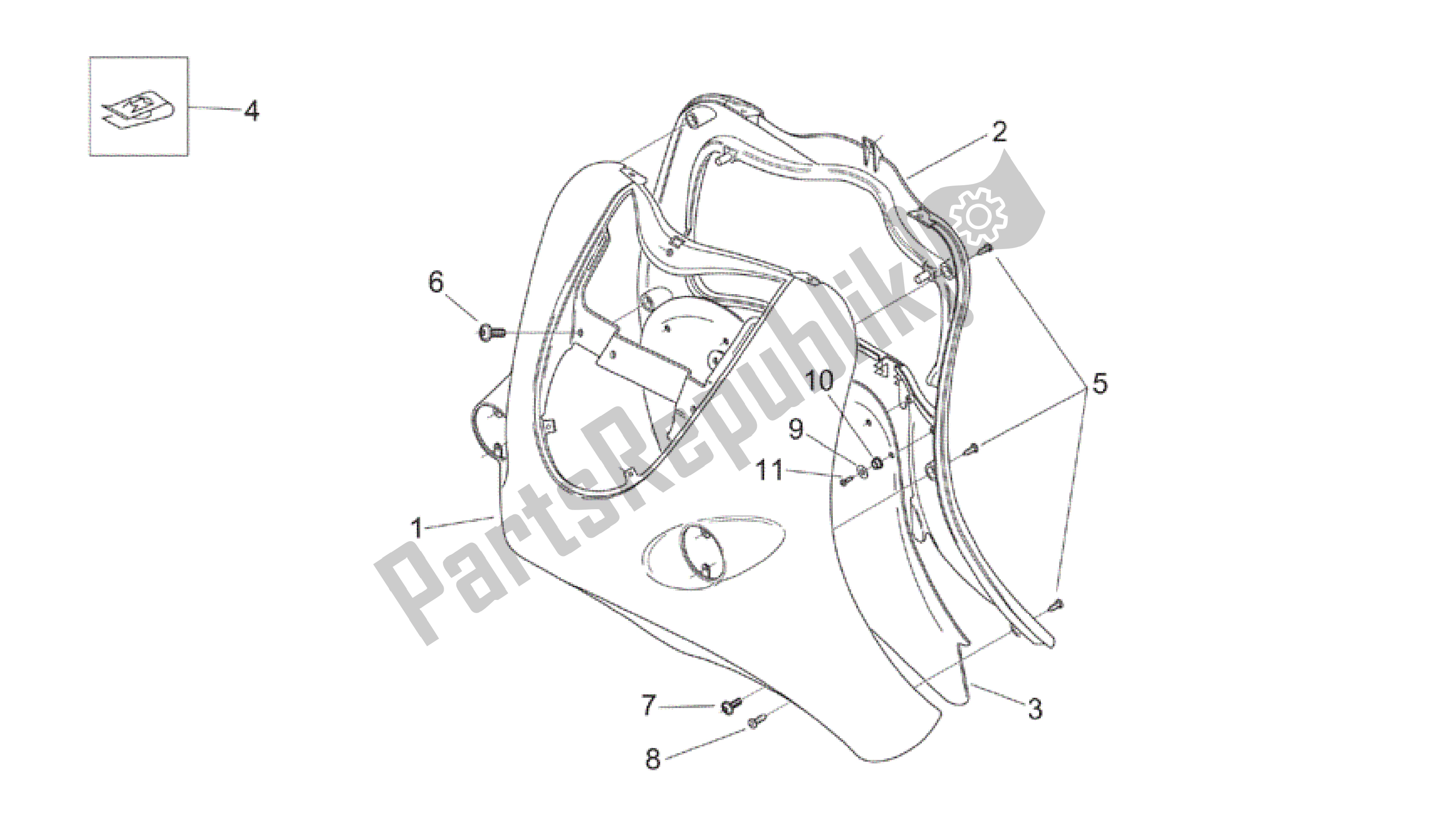 Todas las partes para Cuerpo Frontal - Escudo de Aprilia Mojito 125 2003 - 2007