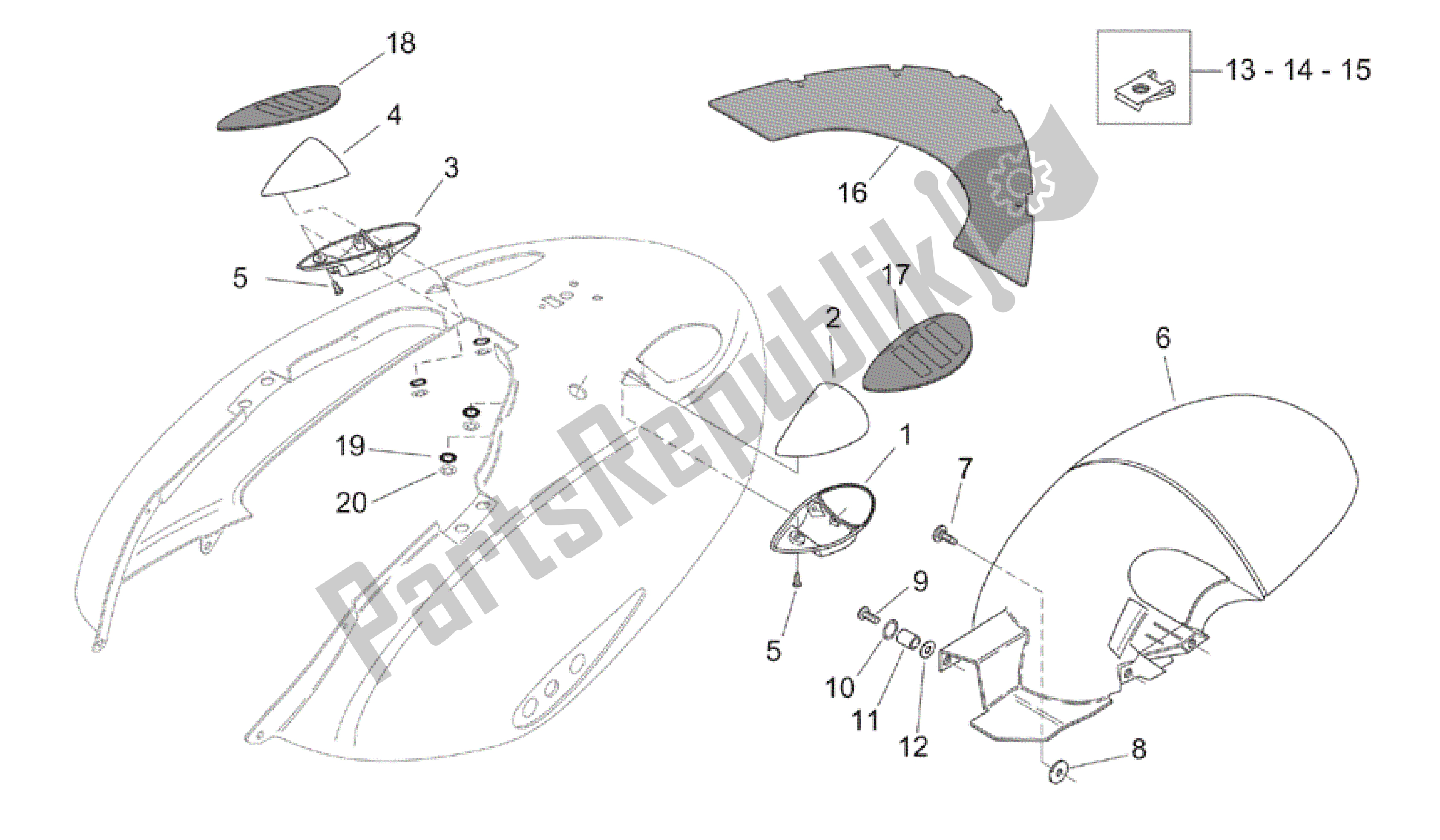 Wszystkie części do Korpus Tylny - B? Otnik Aprilia Mojito 125 2003 - 2007