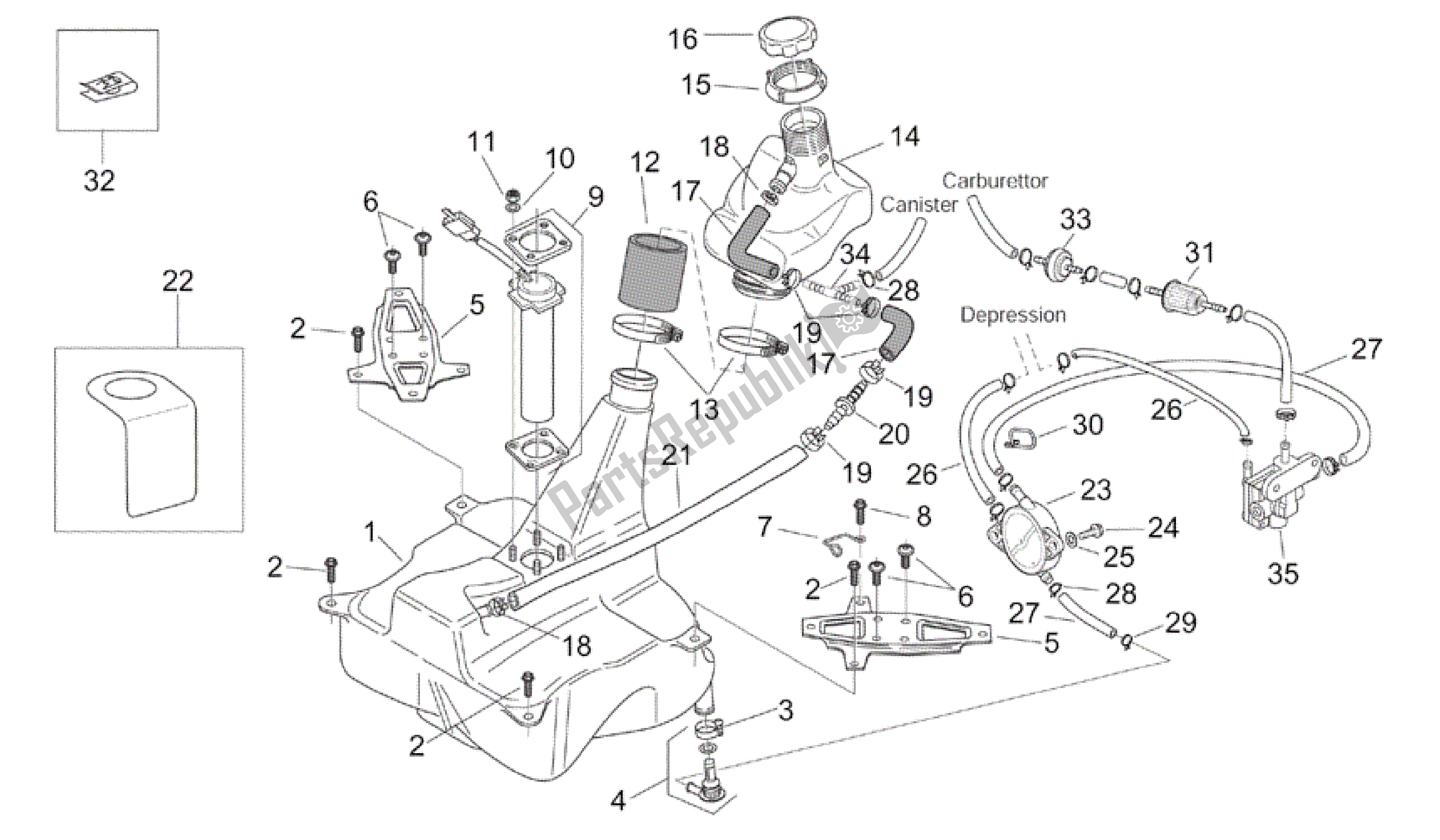 Alle Teile für das Treibstofftank des Aprilia Mojito 125 2003 - 2007