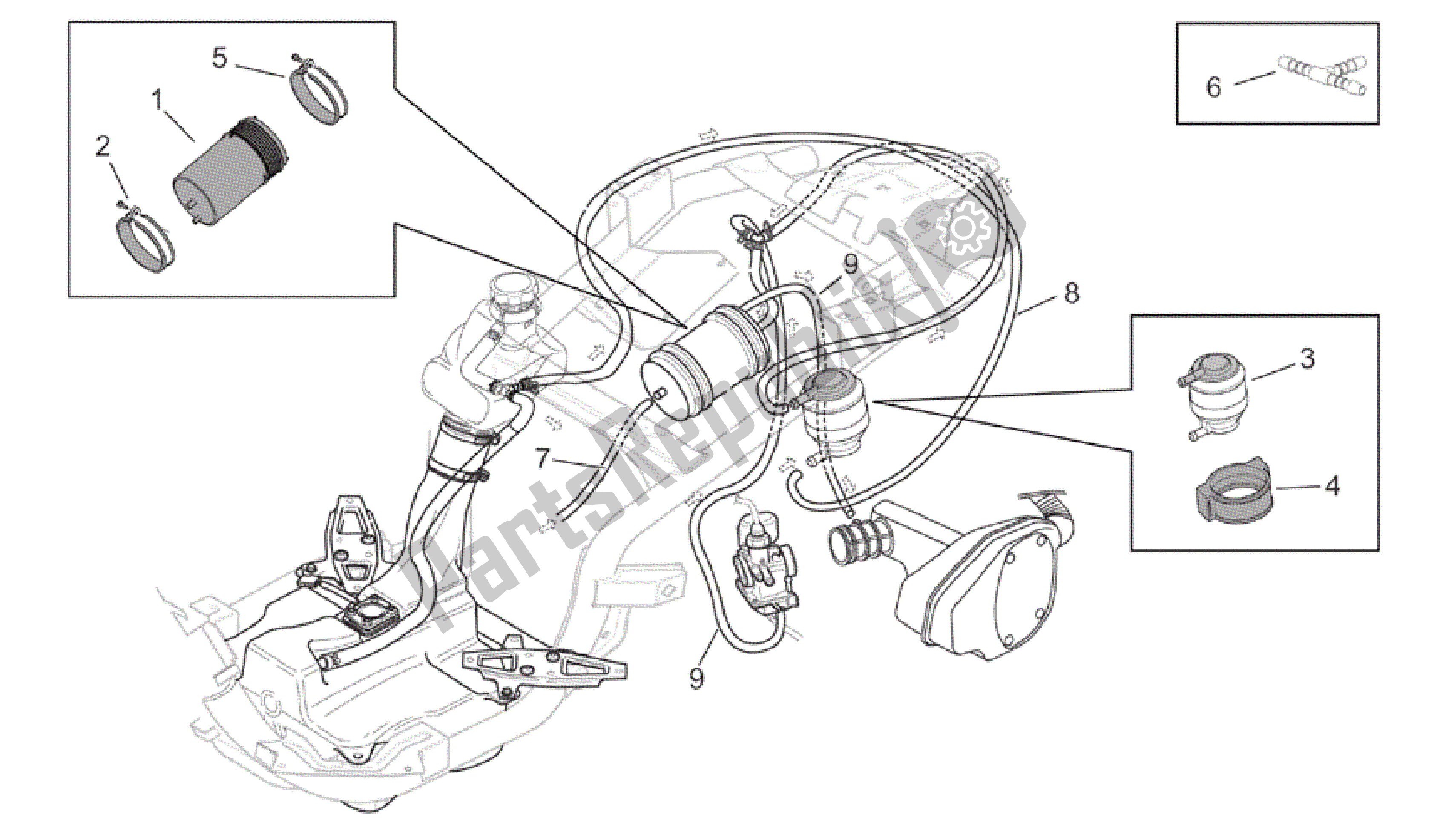 Tutte le parti per il Sistema Di Recupero Del Vapore Di Combustibile del Aprilia Mojito 125 2003 - 2007