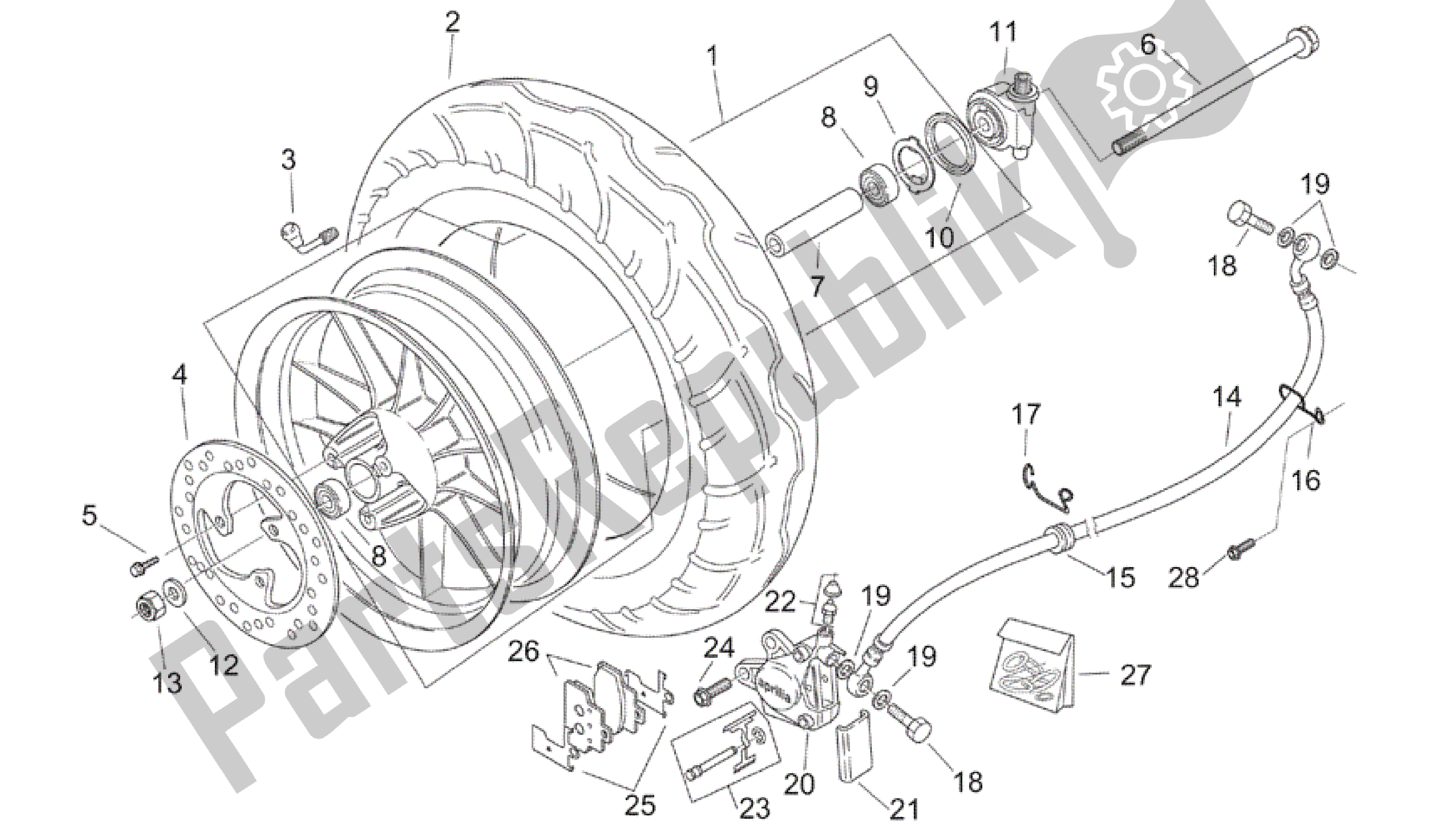 Tutte le parti per il Ruota Anteriore - Personalizzata del Aprilia Mojito 125 2003 - 2007