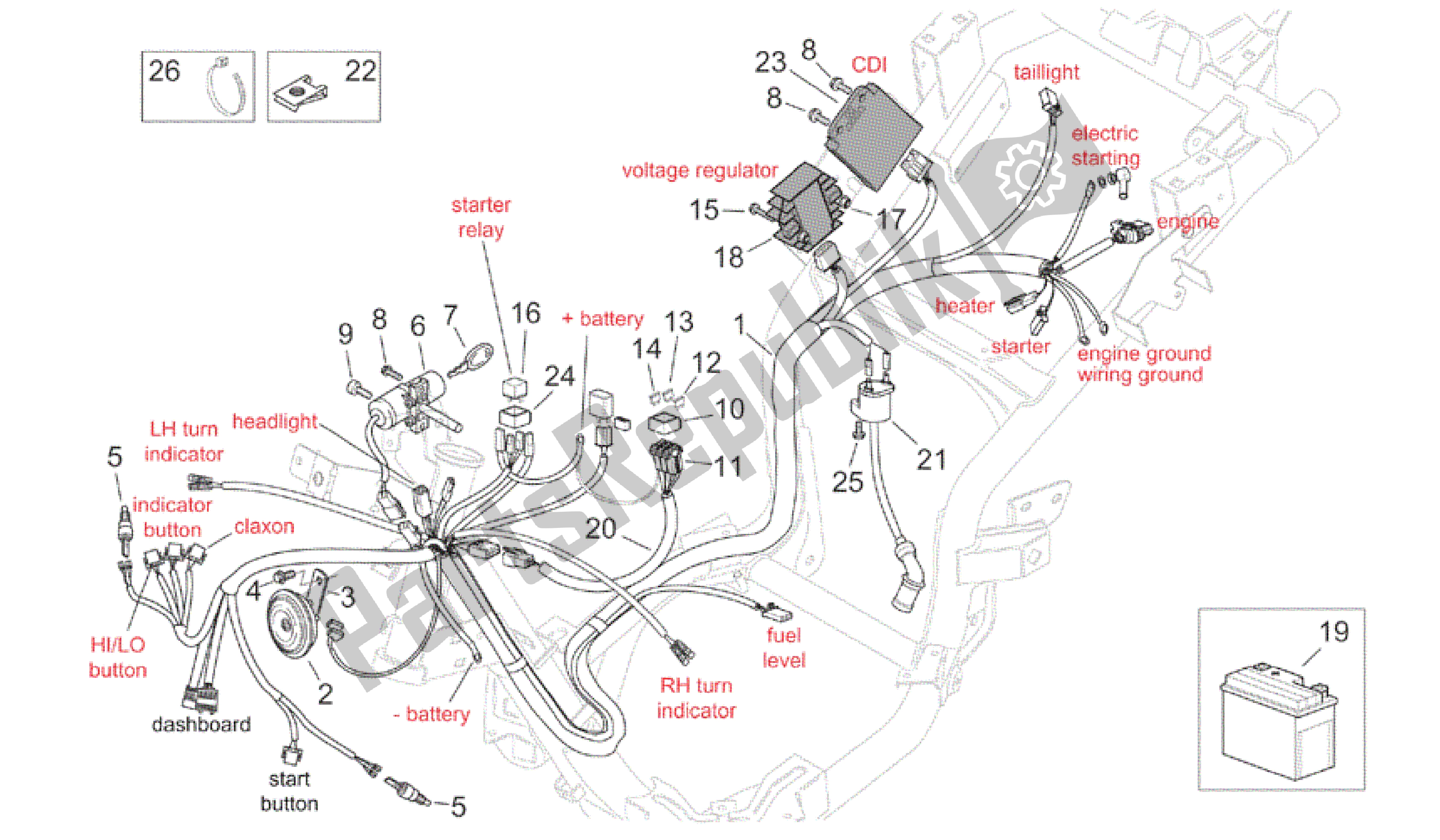 Todas las partes para Sistema Eléctrico - Retro ' de Aprilia Mojito 125 2003 - 2007