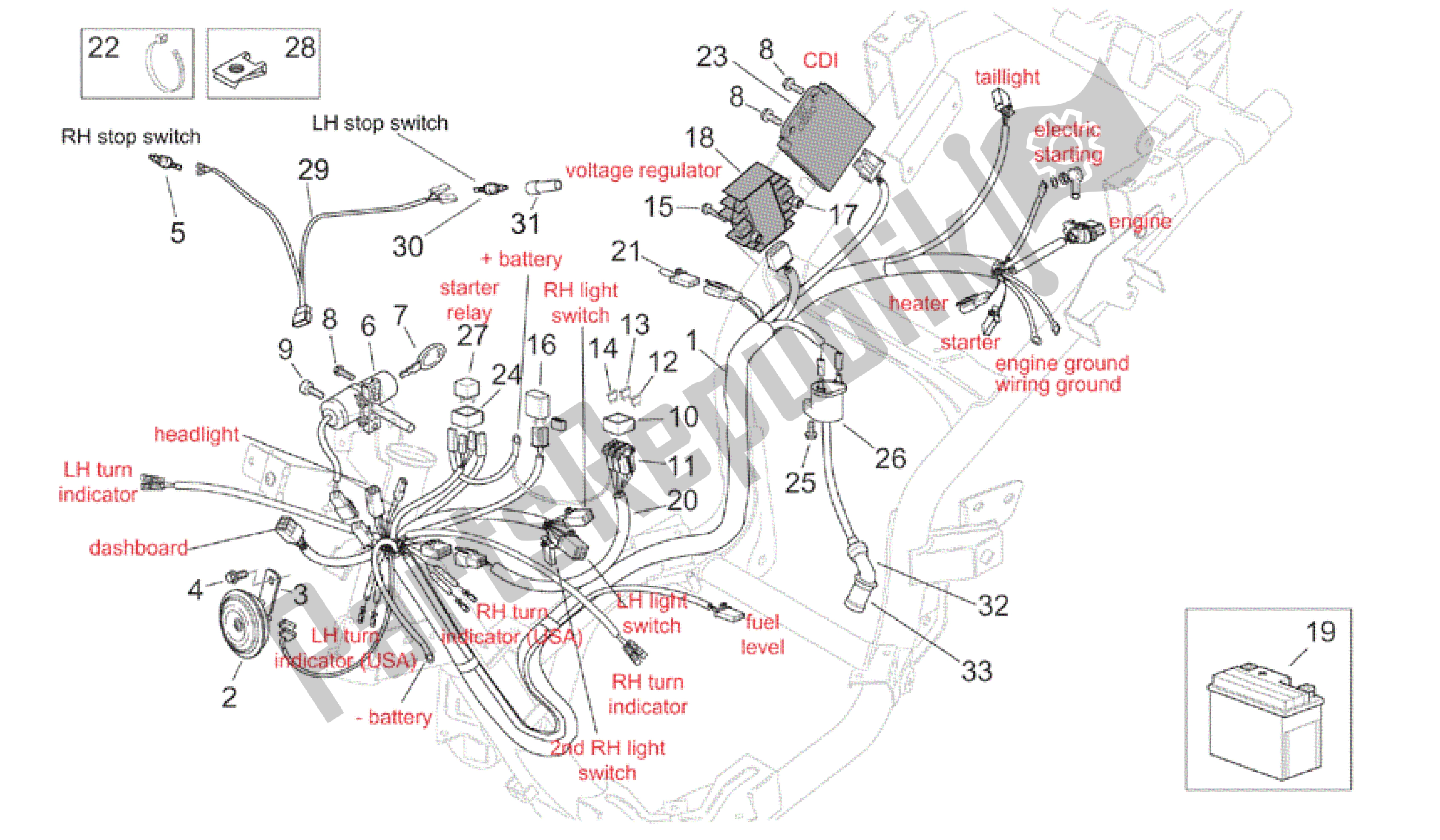 All parts for the Electrical System - Custom of the Aprilia Mojito 125 2003 - 2007