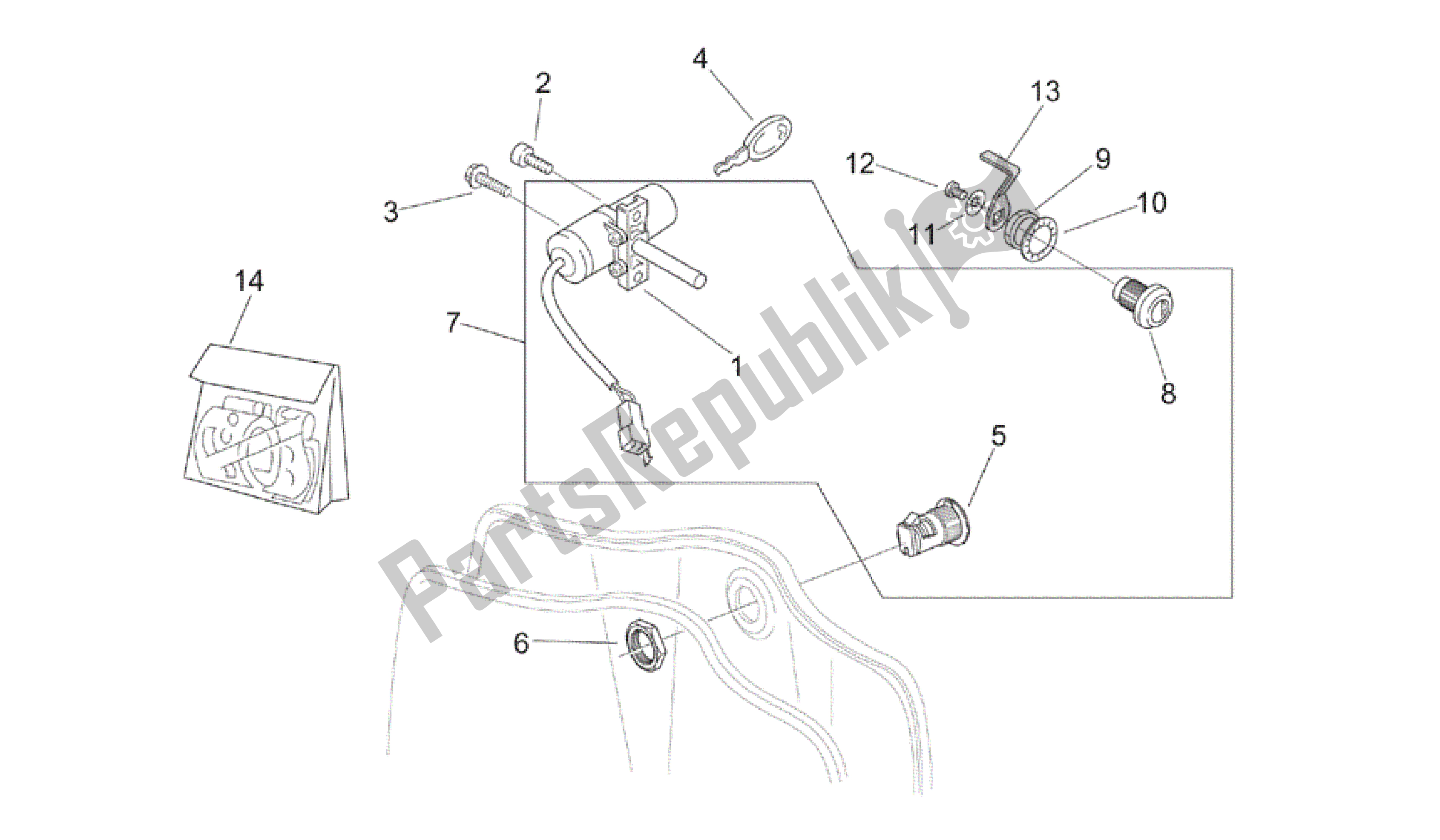 All parts for the Lock Hardware Kit of the Aprilia Mojito 125 2003 - 2007