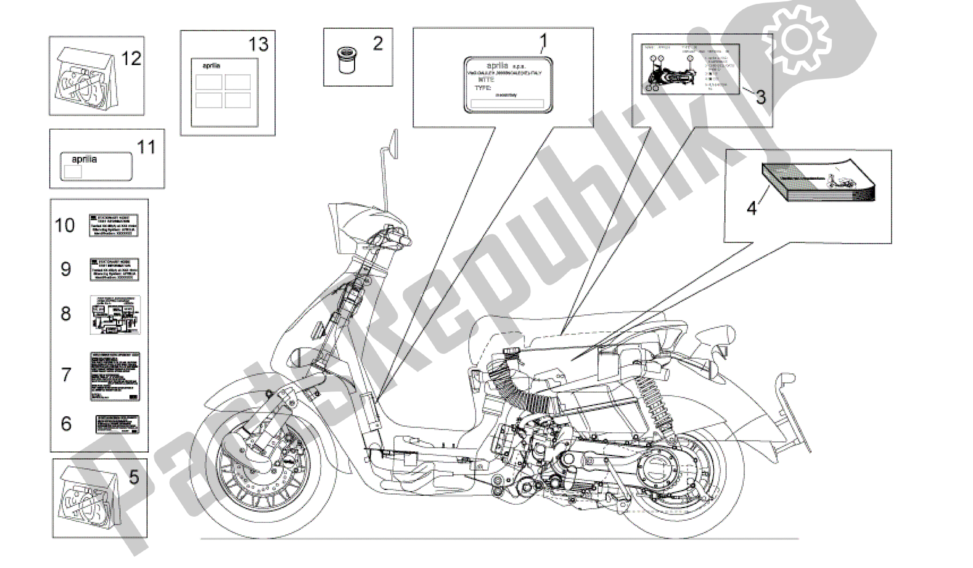All parts for the Plate Set-decal-op. Handbooks of the Aprilia Mojito 125 2003 - 2007