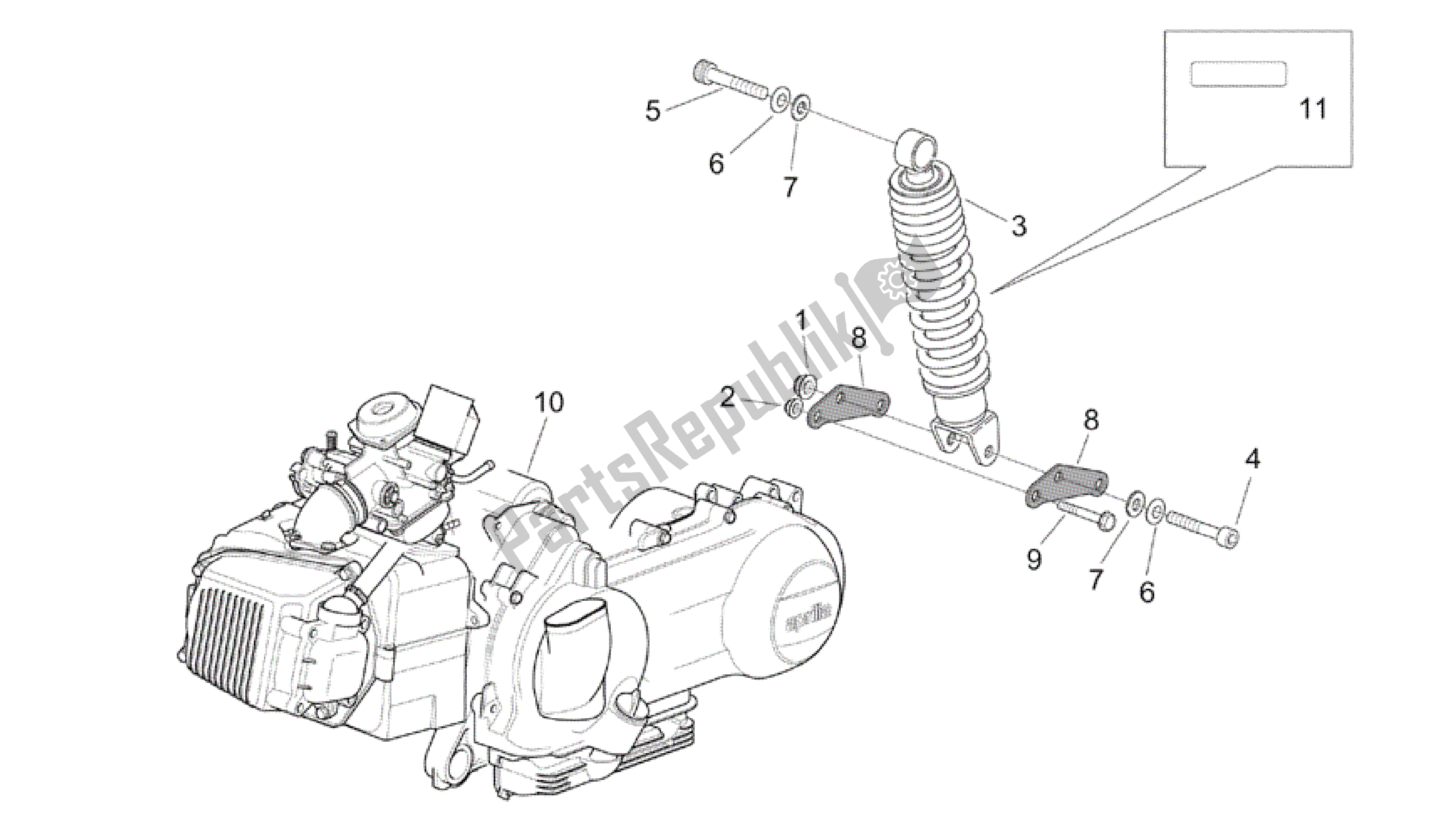 All parts for the Engine - Rear Shock Absorber of the Aprilia Mojito 125 2003 - 2007