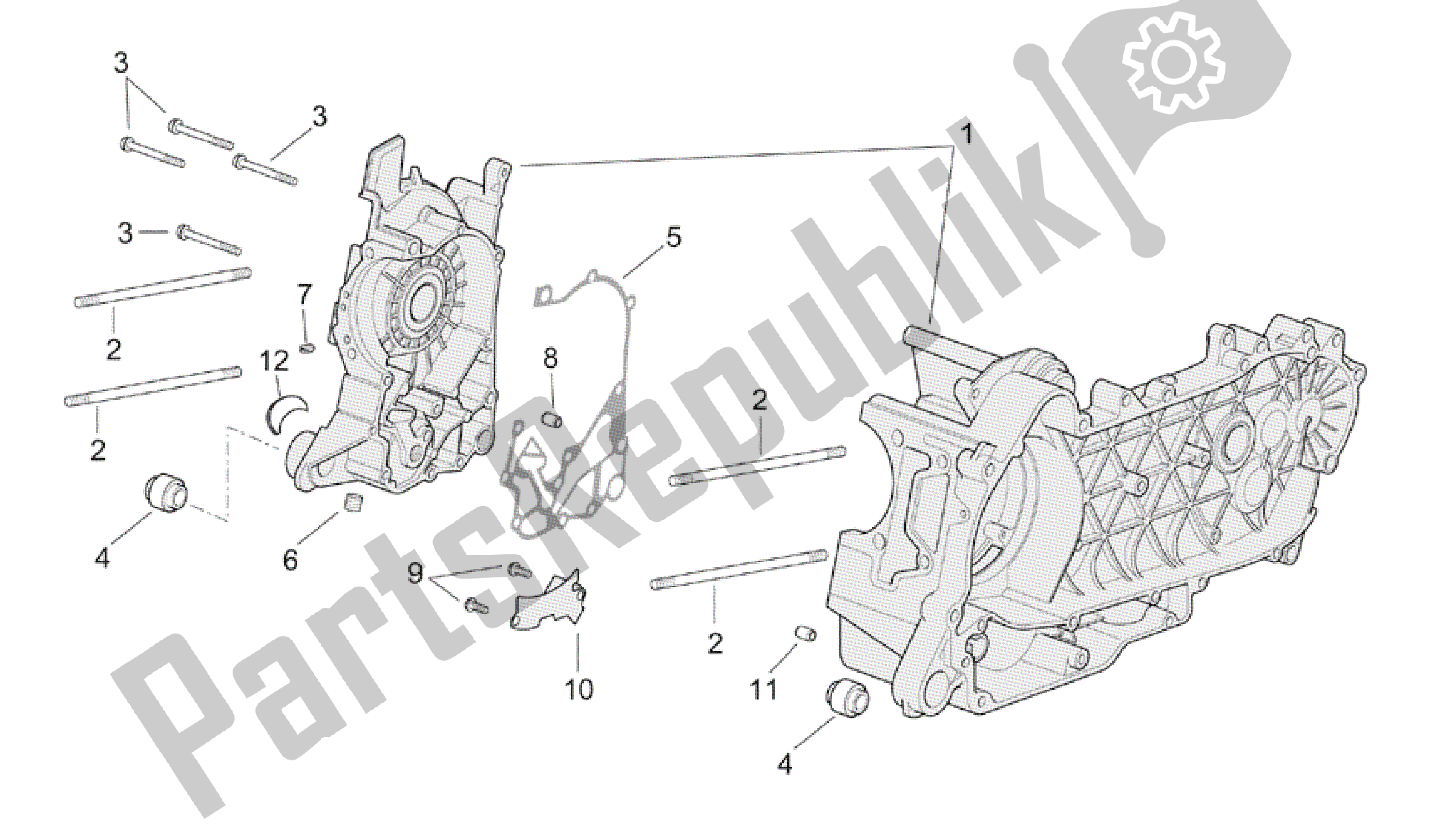 All parts for the Crank-case of the Aprilia Mojito 125 2003 - 2007