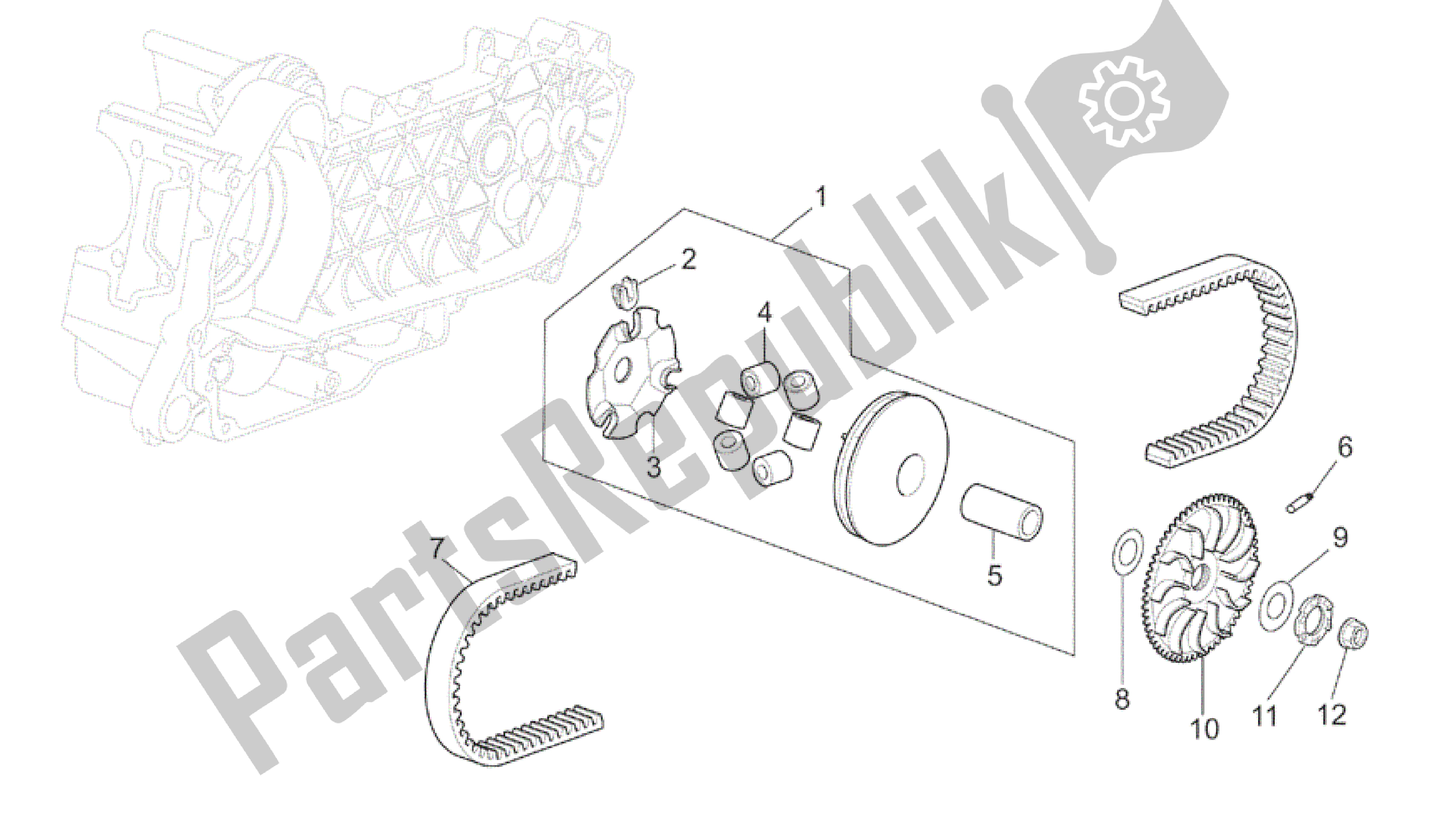 All parts for the Variator Assembly of the Aprilia Mojito 125 2003 - 2007