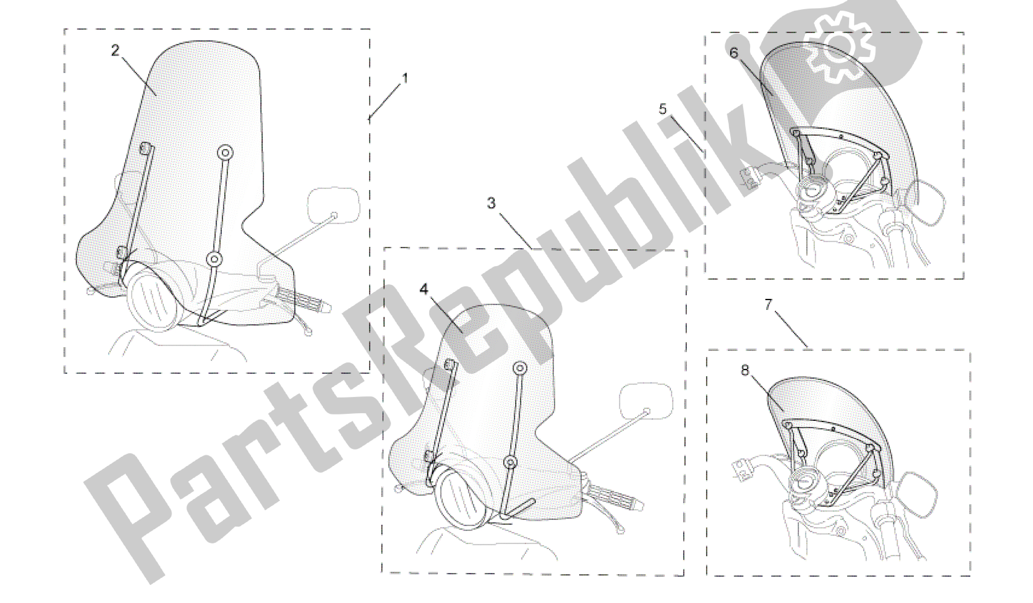 Todas las partes para Acc. - Parabrisas de Aprilia Mojito 150 2003 - 2007