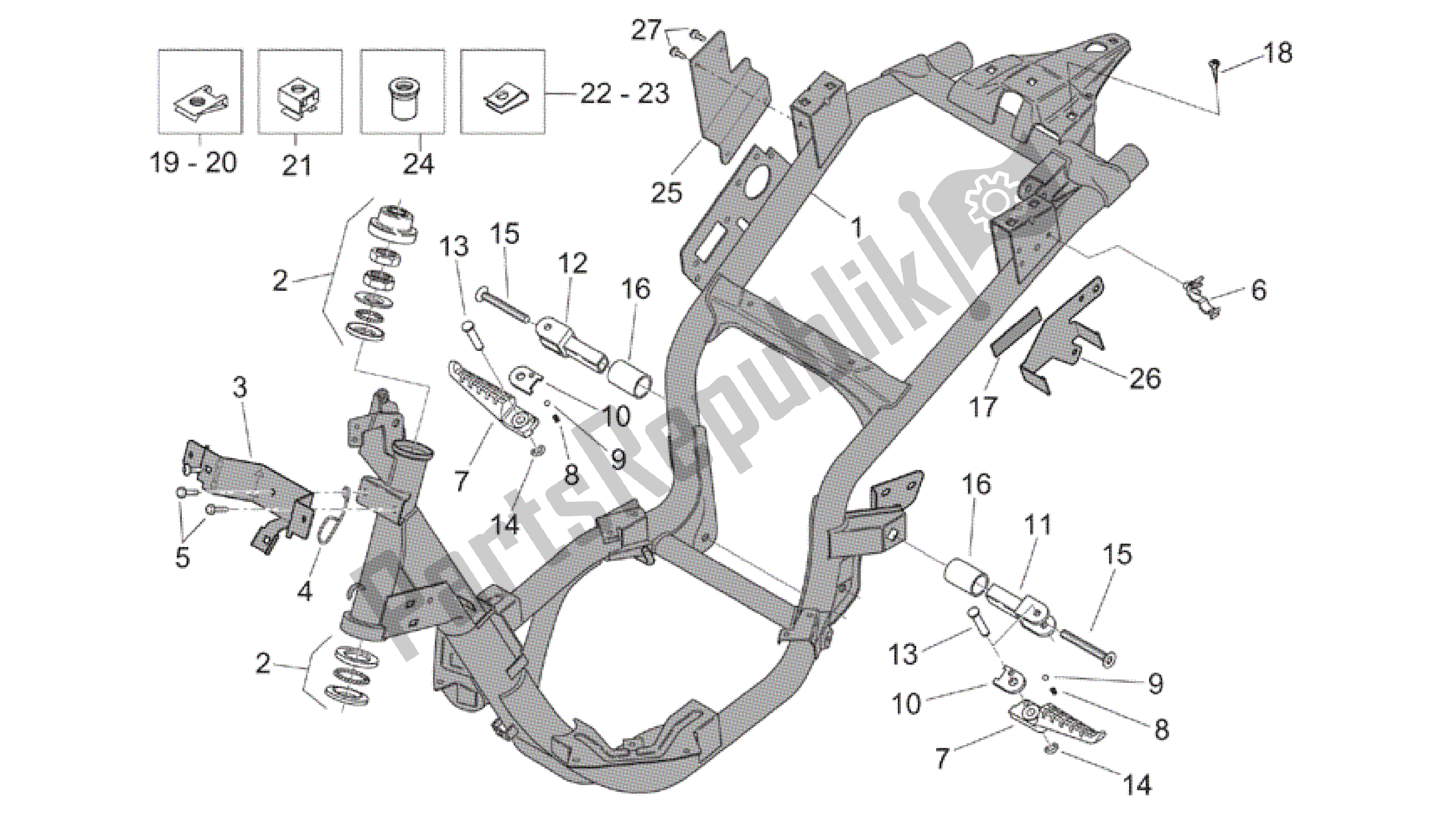 Alle onderdelen voor de Kader van de Aprilia Mojito 150 2003 - 2007