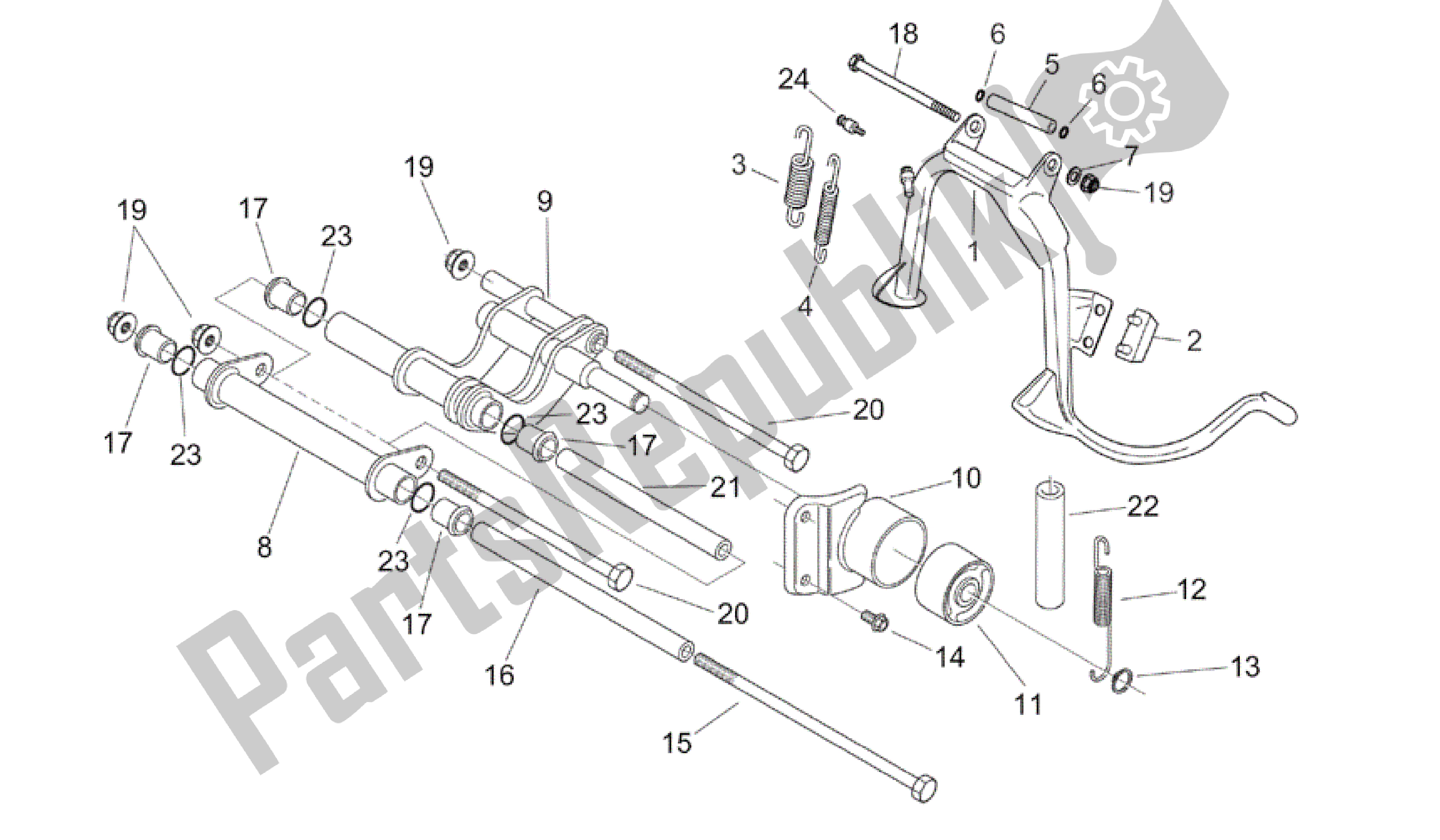 All parts for the Central Stand - Connecting Rod of the Aprilia Mojito 150 2003 - 2007