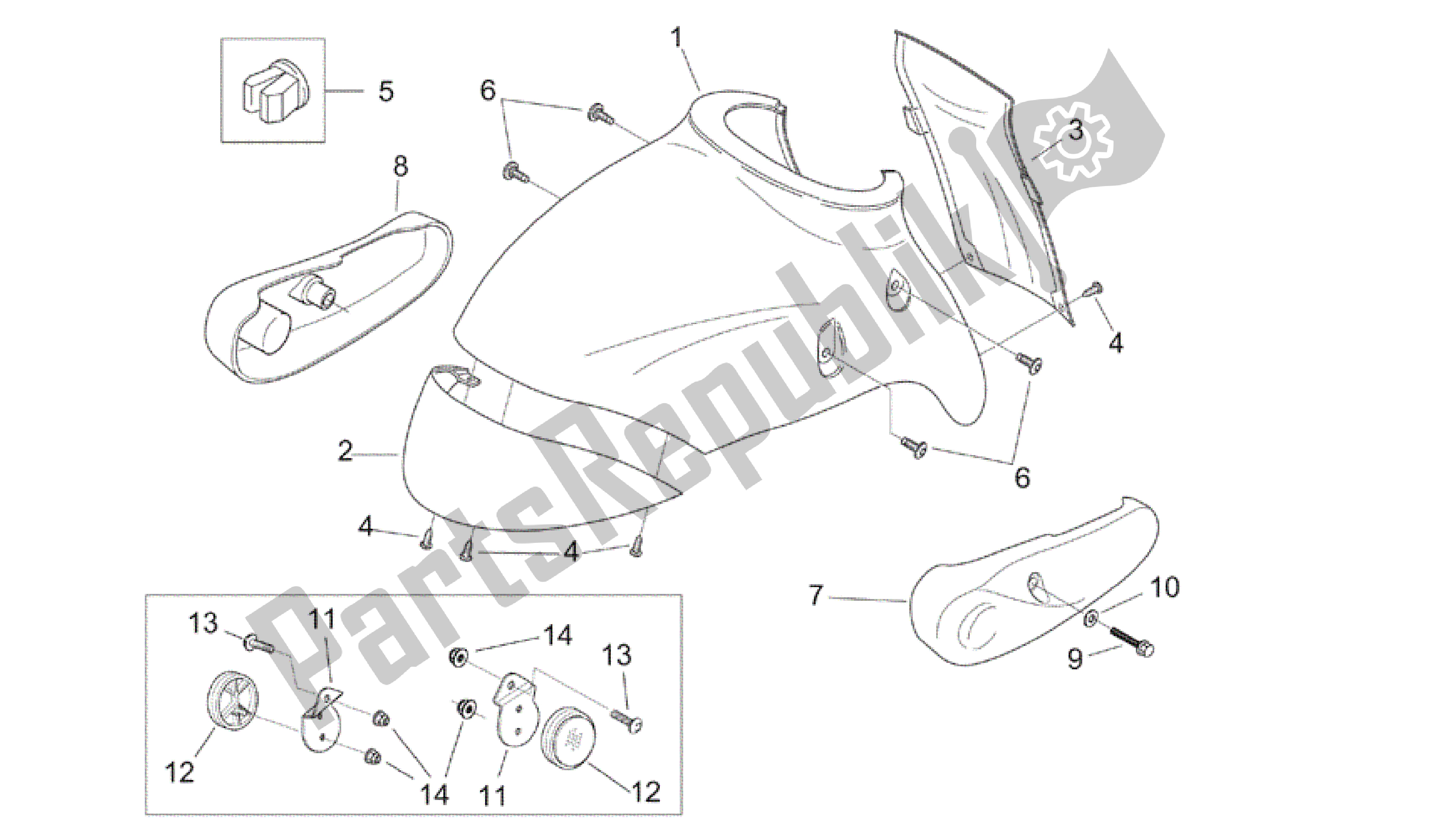 Todas las partes para Cuerpo Delantero - Guardabarros Delantero de Aprilia Mojito 150 2003 - 2007