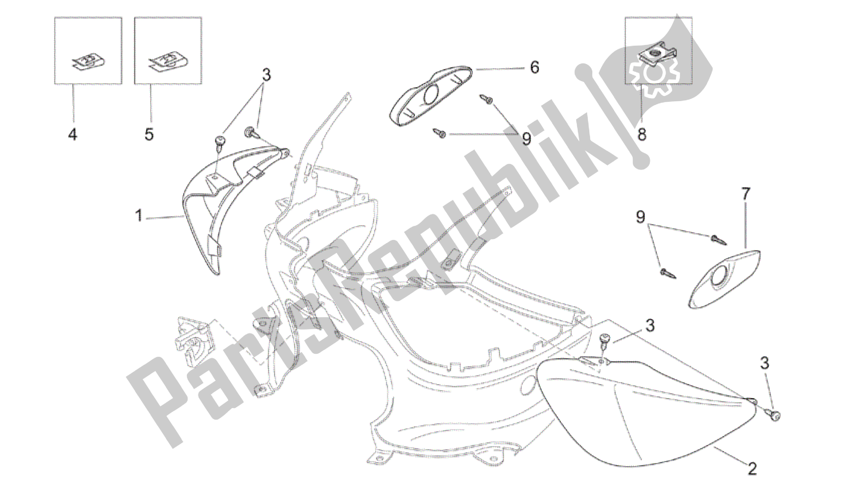 Alle Teile für das Hinterer Körper - Untersattel des Aprilia Mojito 150 2003 - 2007