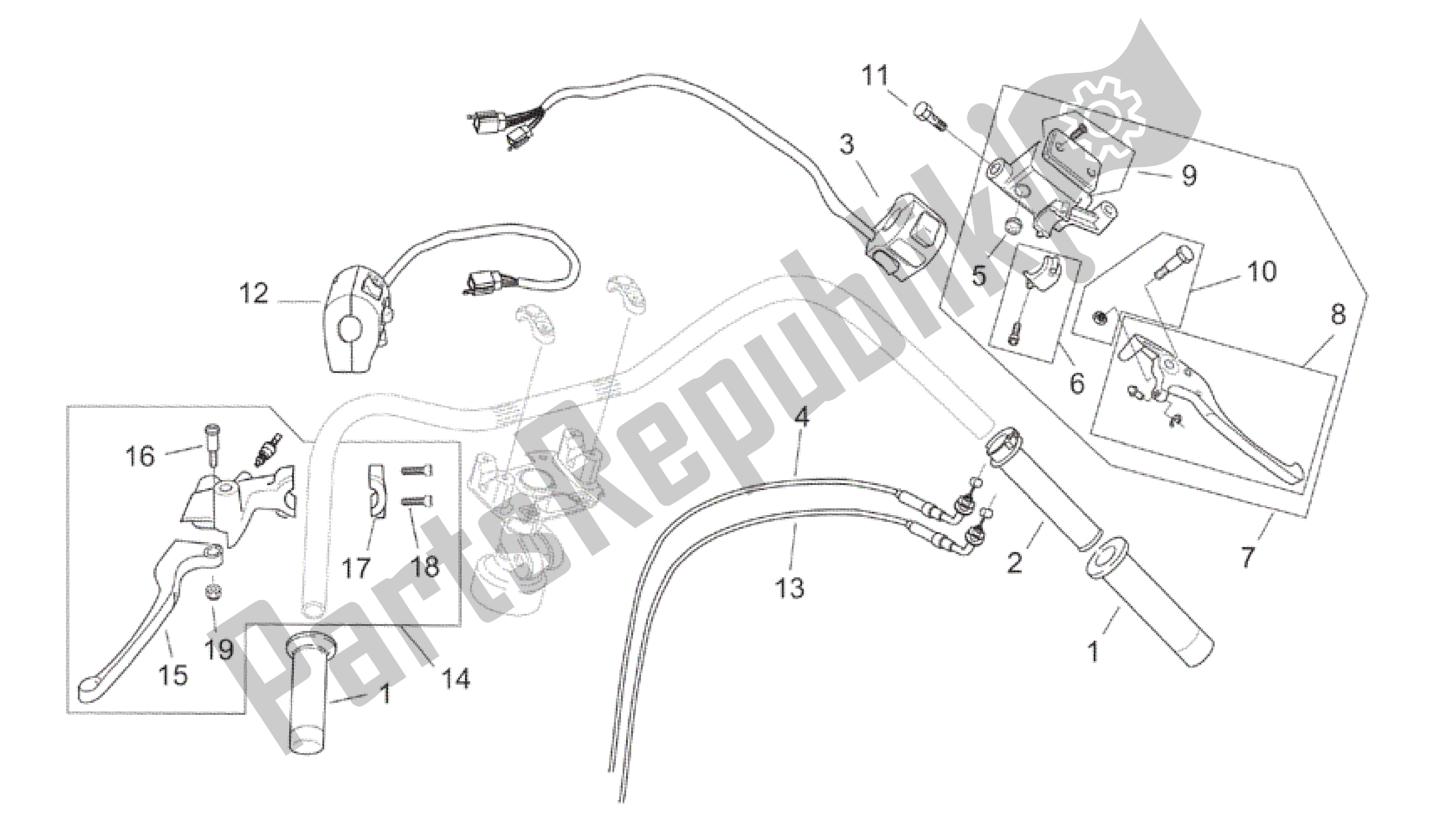 All parts for the Controls - Custom of the Aprilia Mojito 150 2003 - 2007