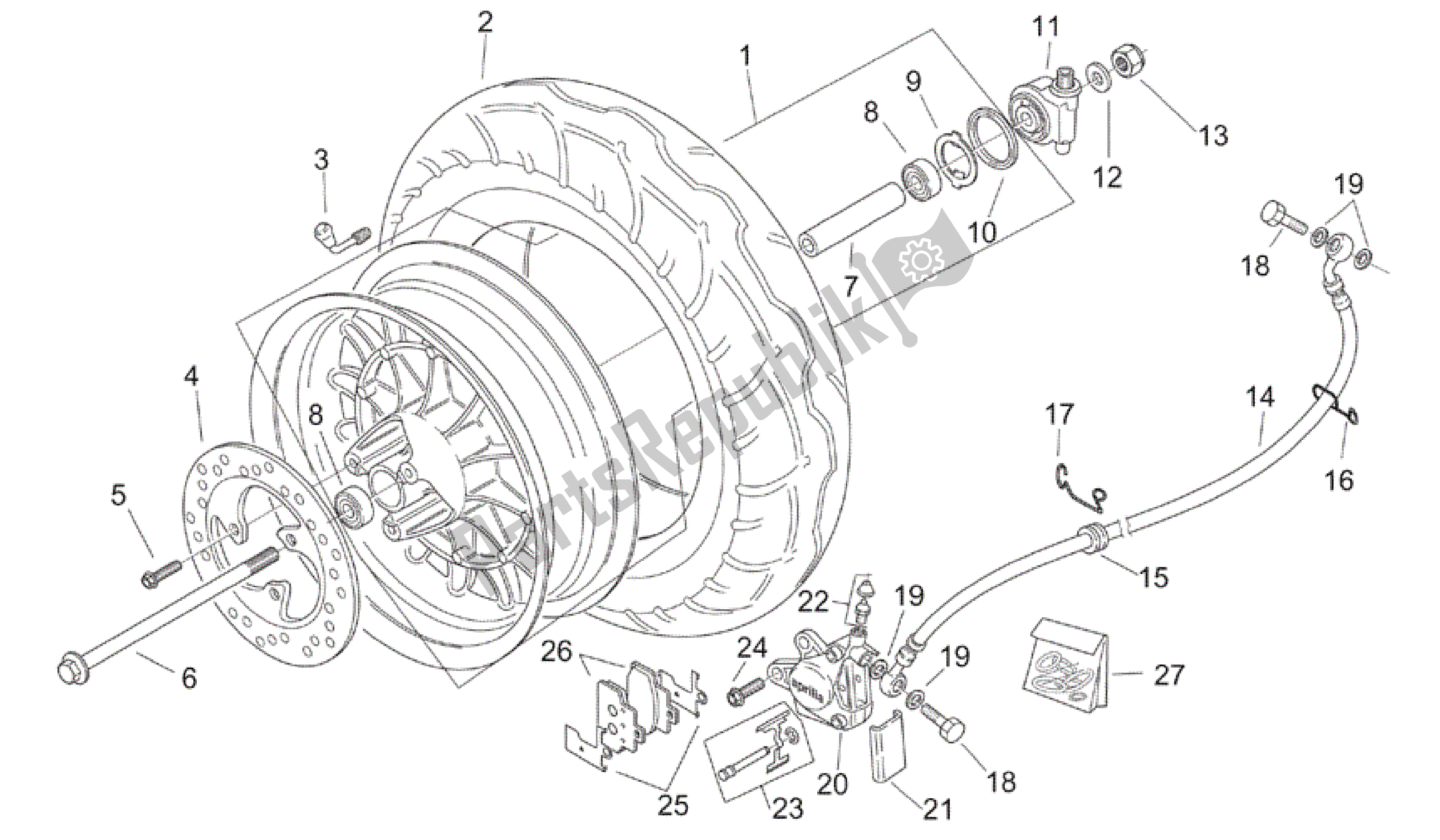 Todas as partes de Roda Dianteira - Retro ' do Aprilia Mojito 150 2003 - 2007