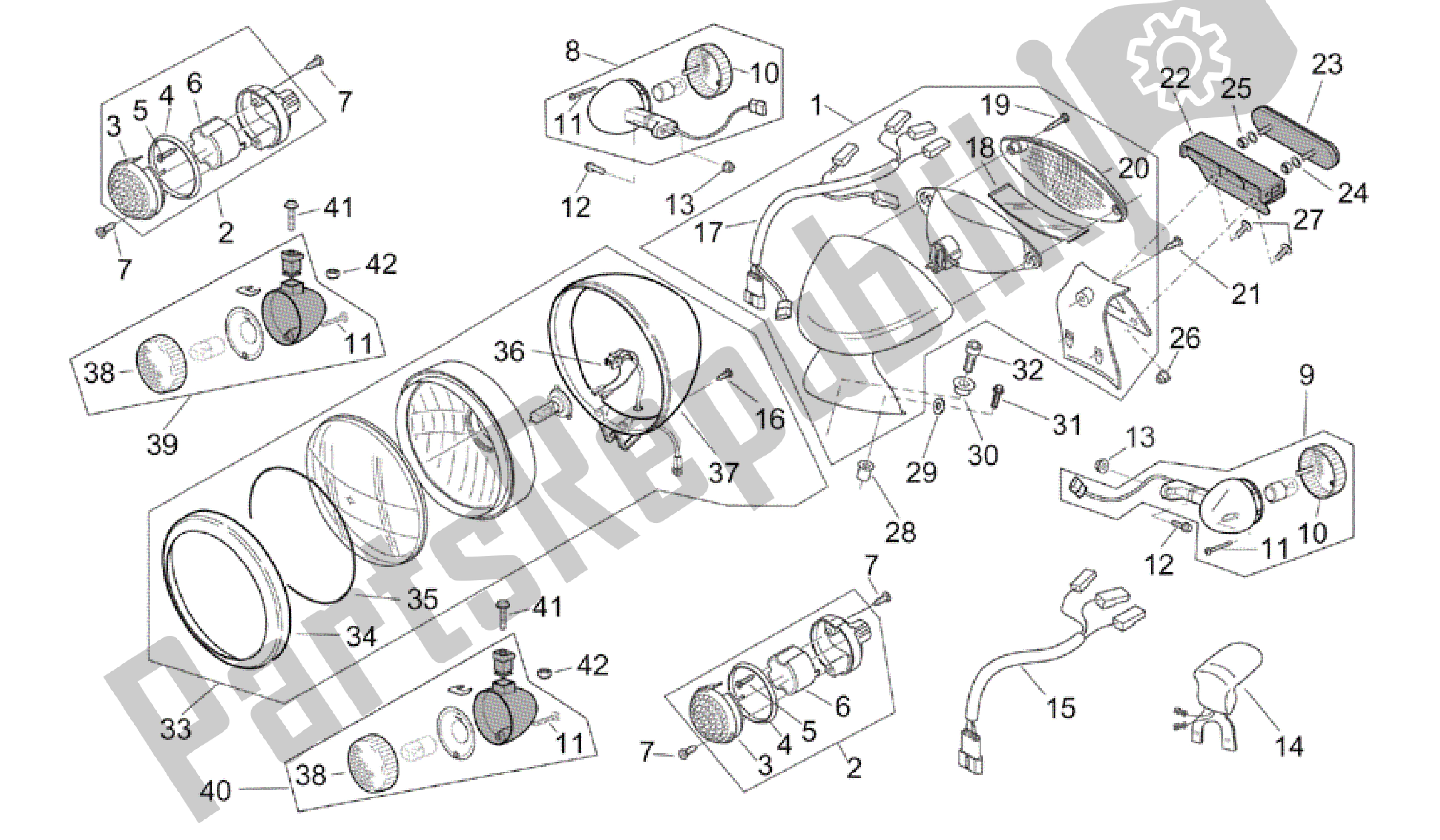 Alle onderdelen voor de Verlichting - Custom Usa van de Aprilia Mojito 150 2003 - 2007