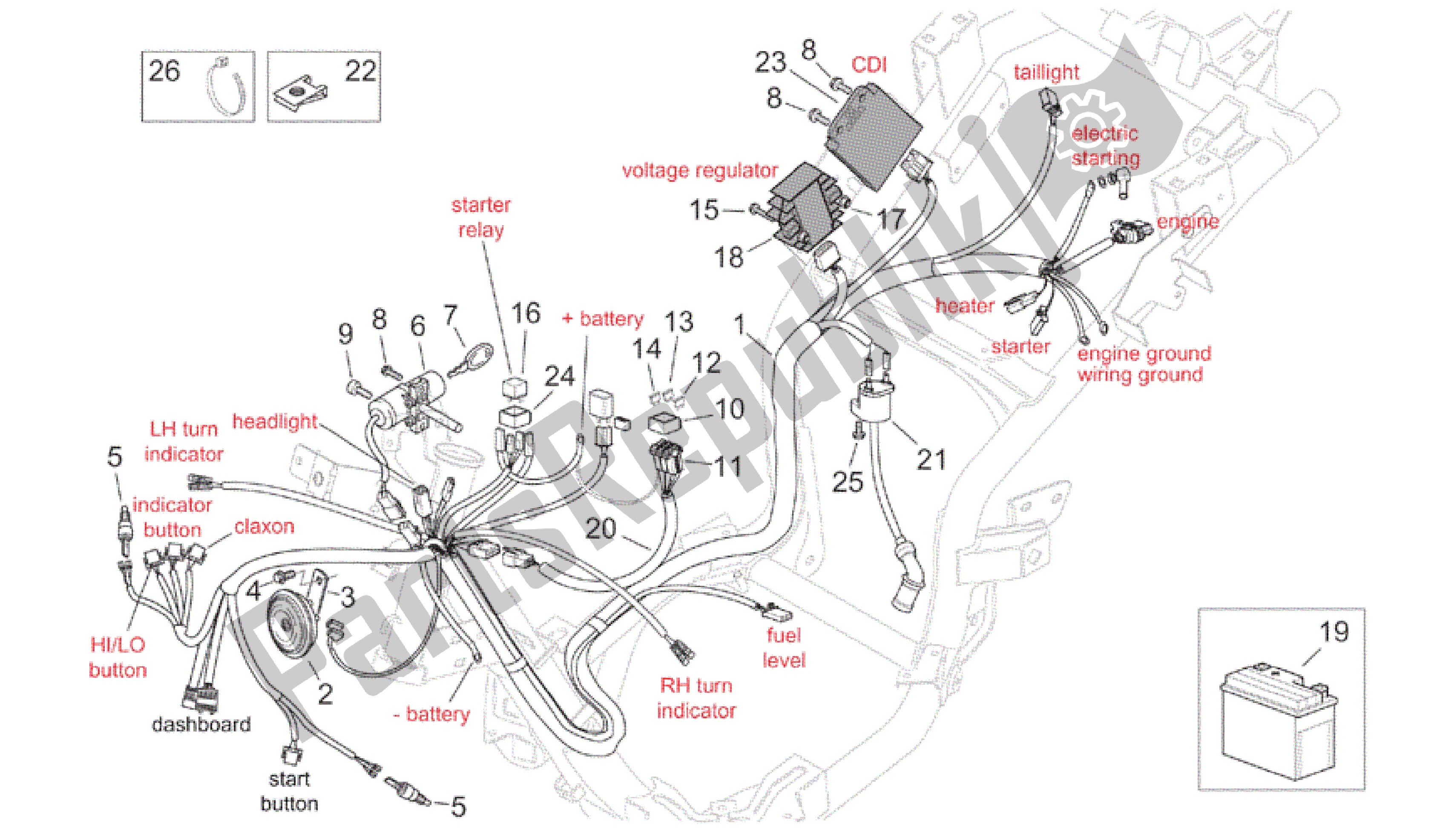 Toutes les pièces pour le Système électrique - Rétro » du Aprilia Mojito 150 2003 - 2007