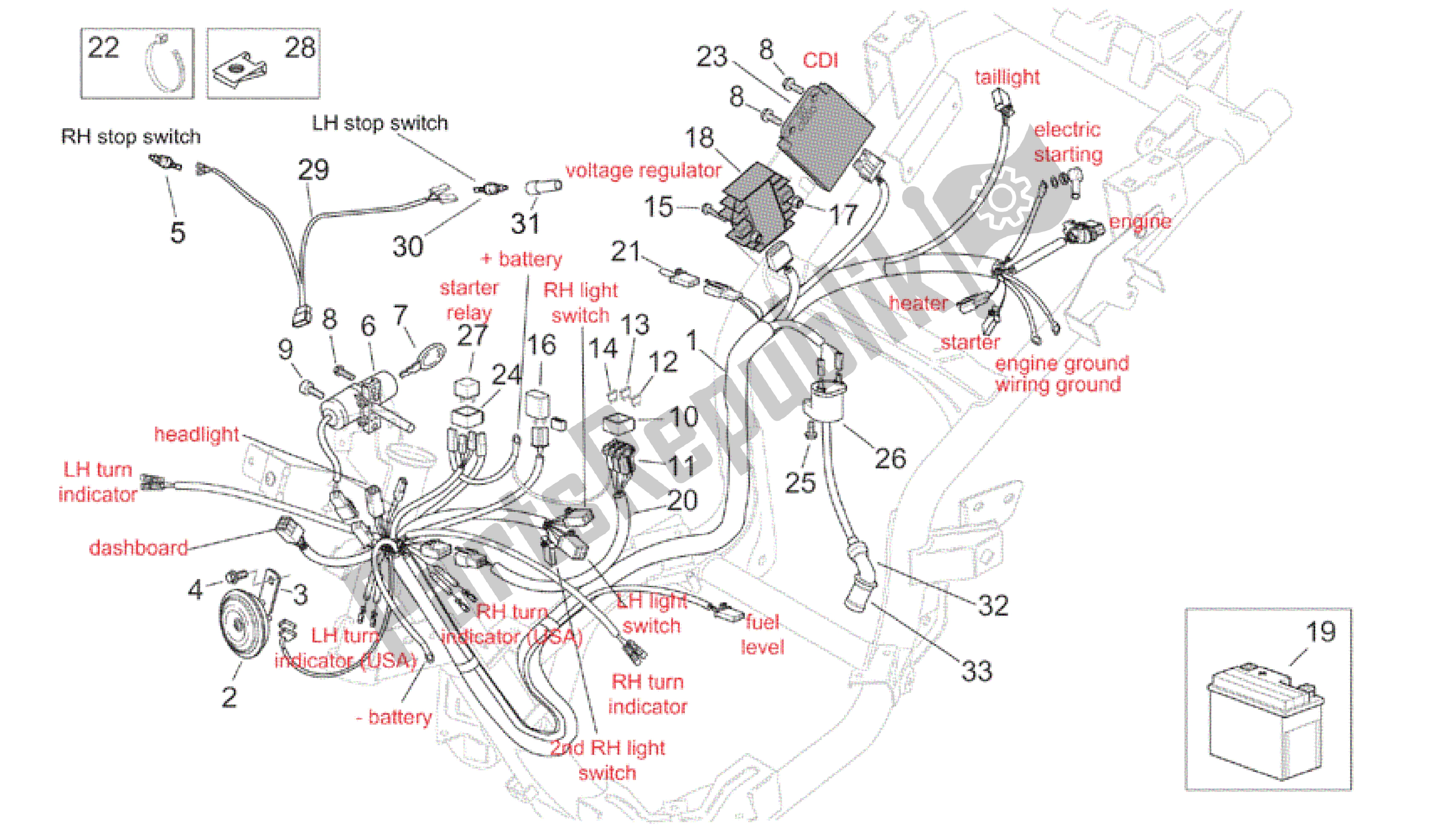 All parts for the Electrical System - Custom of the Aprilia Mojito 150 2003 - 2007