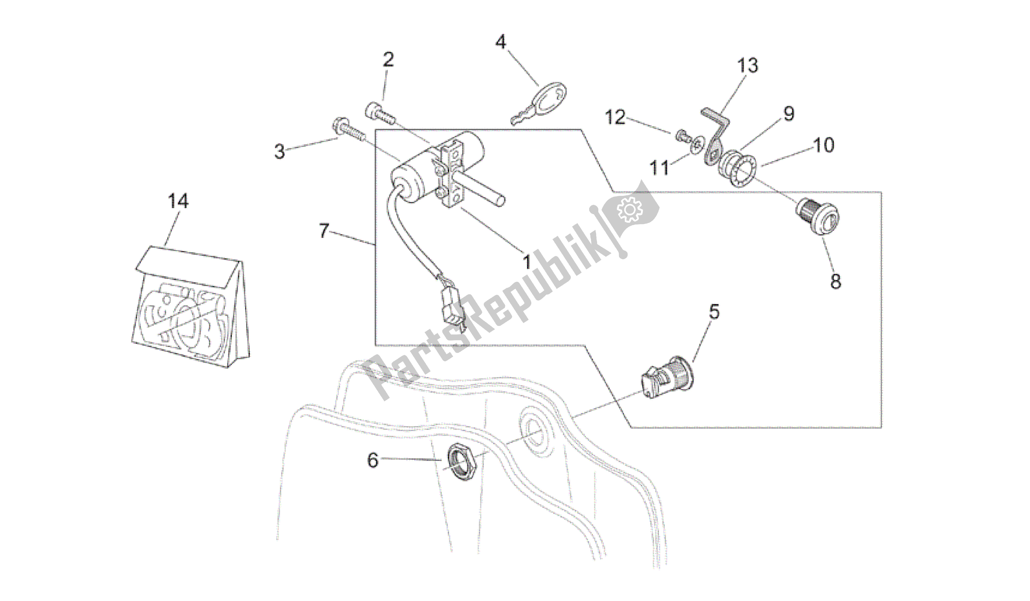 Todas as partes de Kit De Ferragens De Bloqueio do Aprilia Mojito 150 2003 - 2007