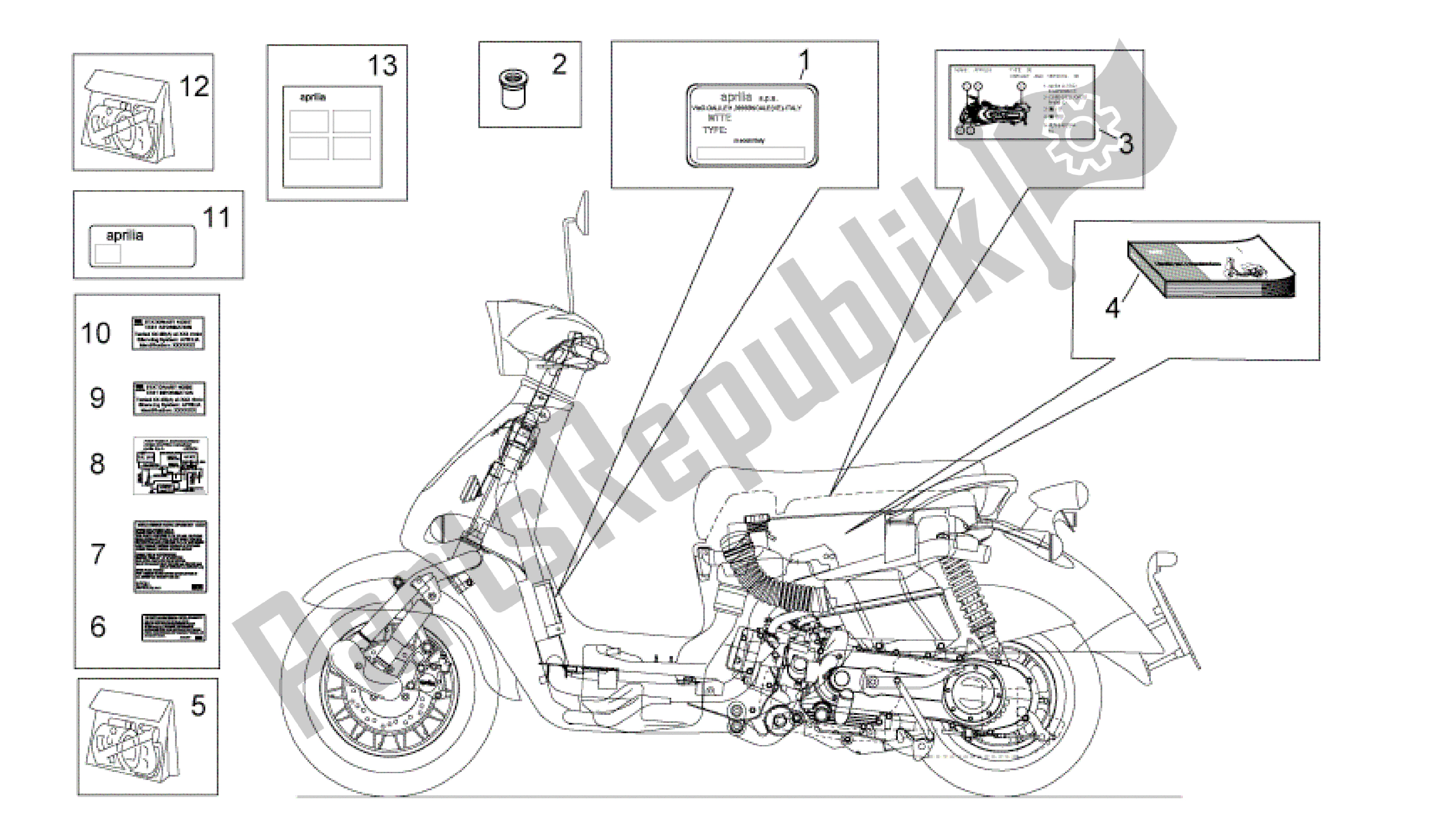 Alle Teile für das Platten Set-decal-op. Handbooks des Aprilia Mojito 150 2003 - 2007